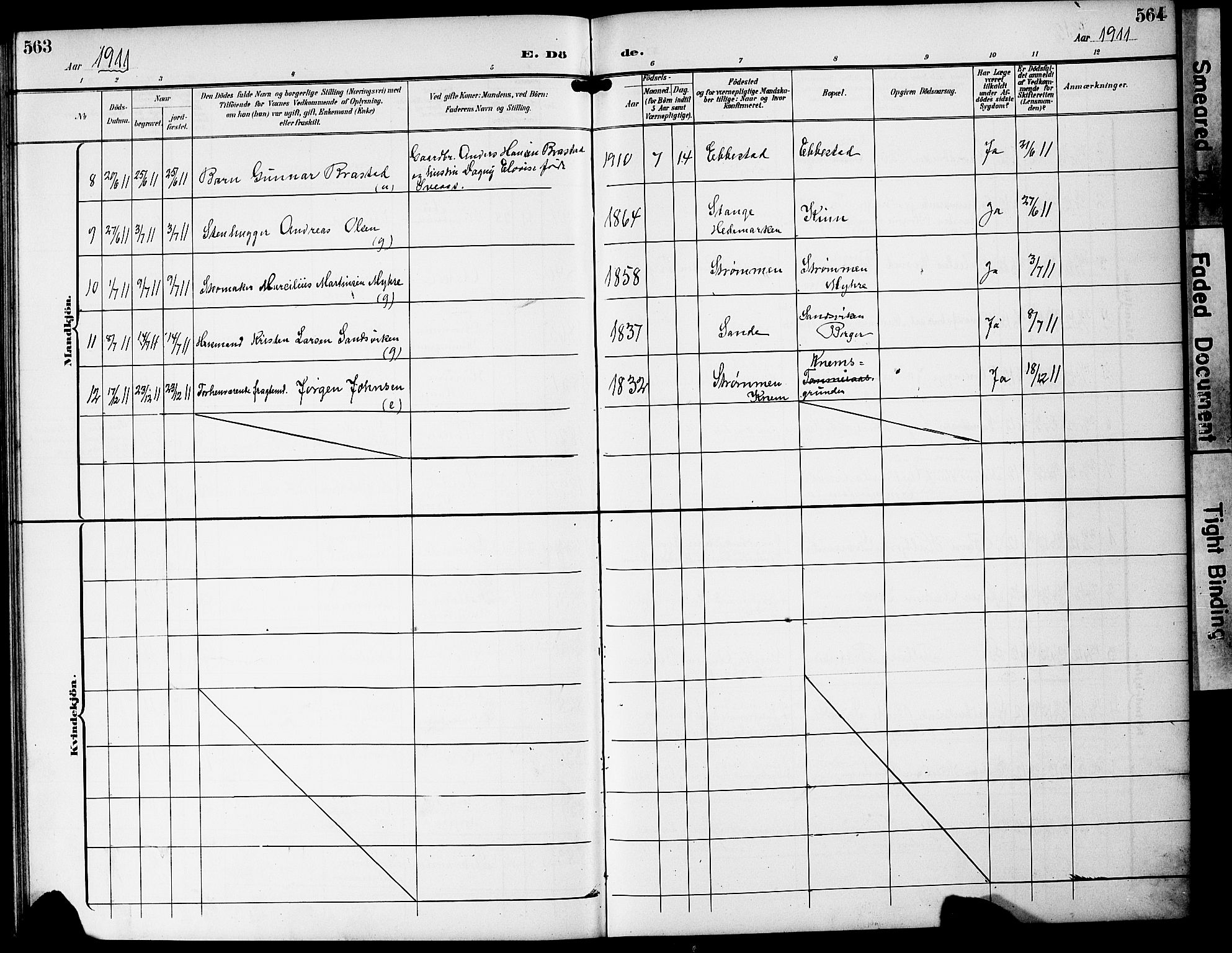 Strømm kirkebøker, AV/SAKO-A-322/G/Ga/L0004: Parish register (copy) no. I 4, 1897-1927, p. 563-564