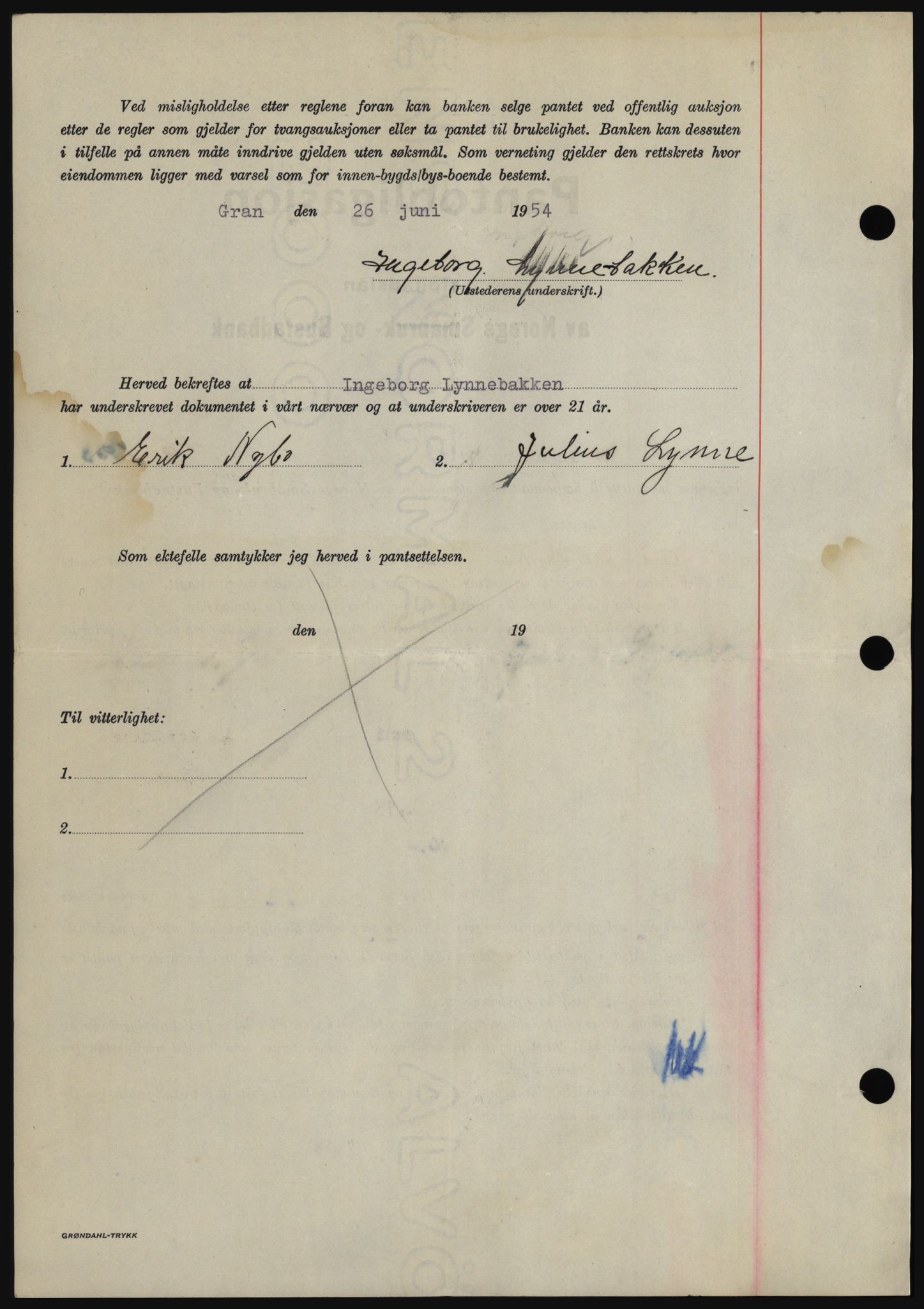 Hadeland og Land tingrett, SAH/TING-010/H/Hb/Hbc/L0030: Mortgage book no. B30, 1954-1954, Diary no: : 2665/1954