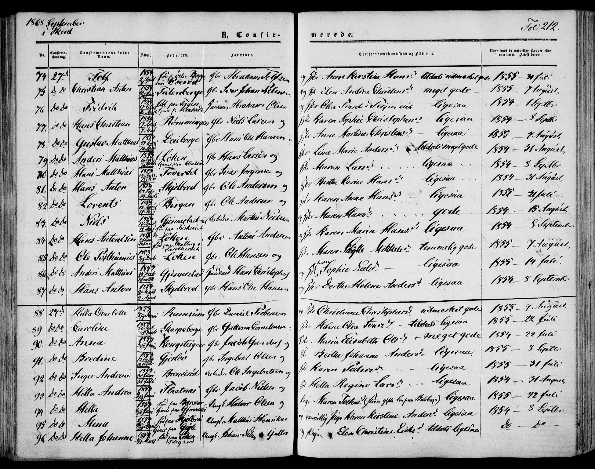 Stokke kirkebøker, AV/SAKO-A-320/F/Fa/L0008: Parish register (official) no. I 8, 1858-1871, p. 212