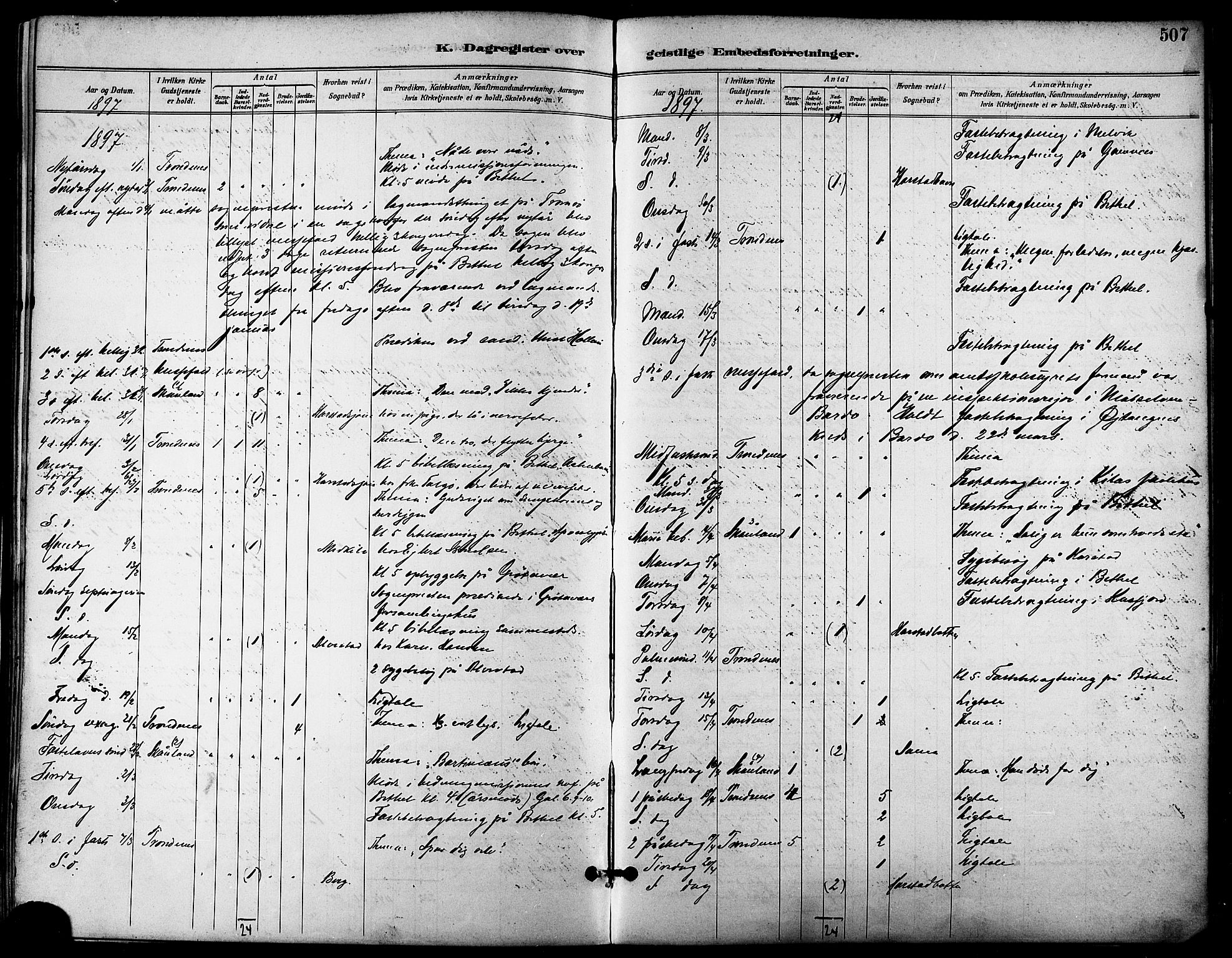 Trondenes sokneprestkontor, AV/SATØ-S-1319/H/Ha/L0016kirke: Parish register (official) no. 16, 1890-1898, p. 507