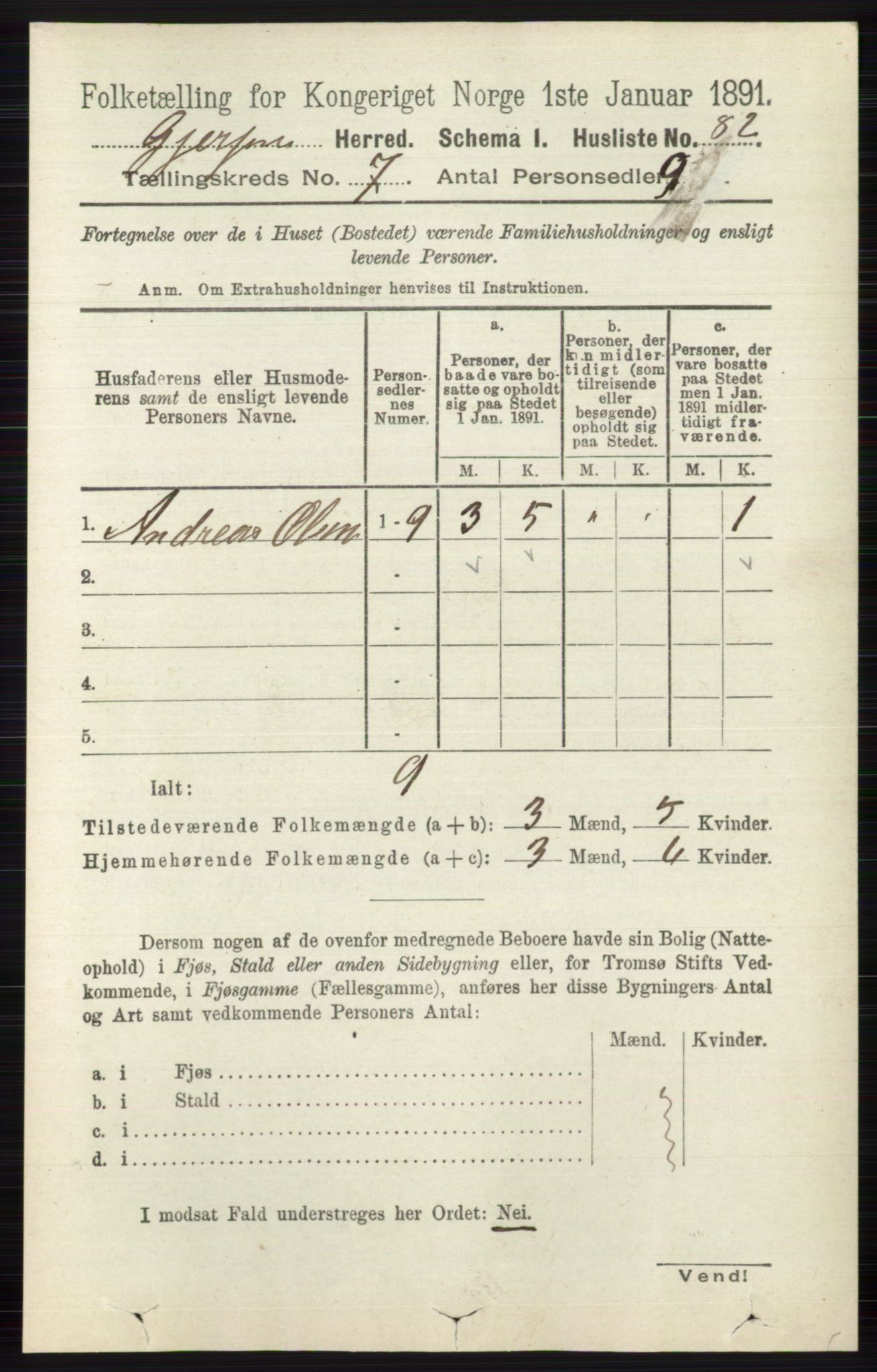 RA, 1891 census for 0812 Gjerpen, 1891, p. 3389