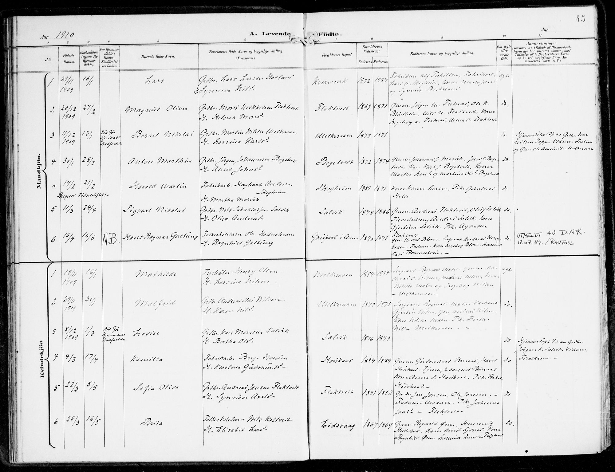 Hamre sokneprestembete, AV/SAB-A-75501/H/Ha/Haa/Haad/L0002: Parish register (official) no. D 2, 1899-1916, p. 45