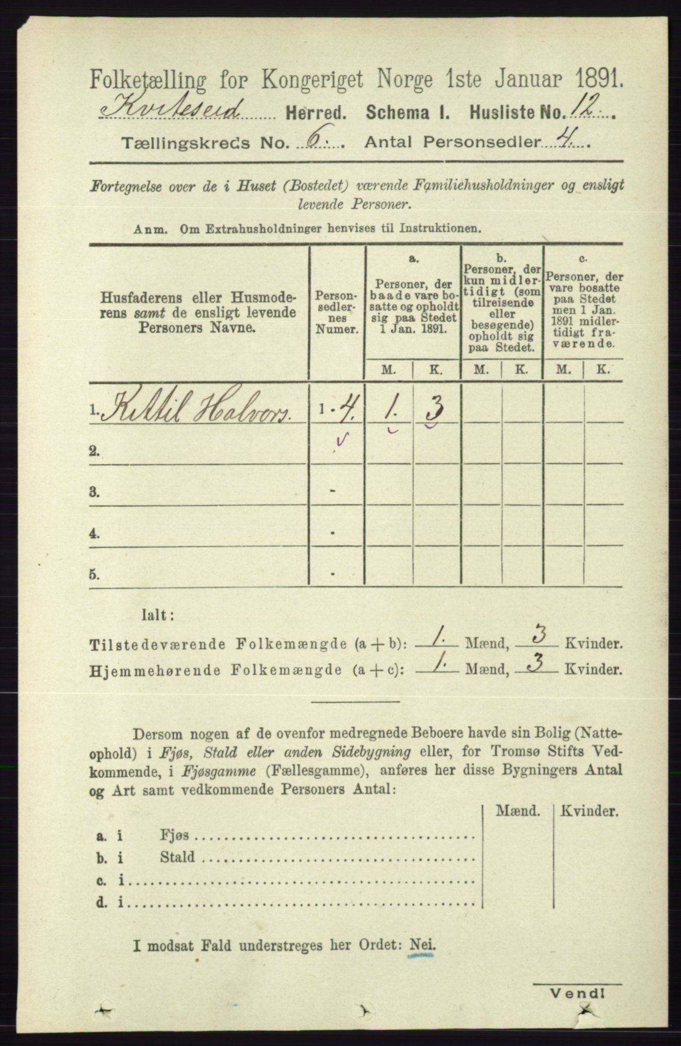 RA, 1891 census for 0829 Kviteseid, 1891, p. 1150