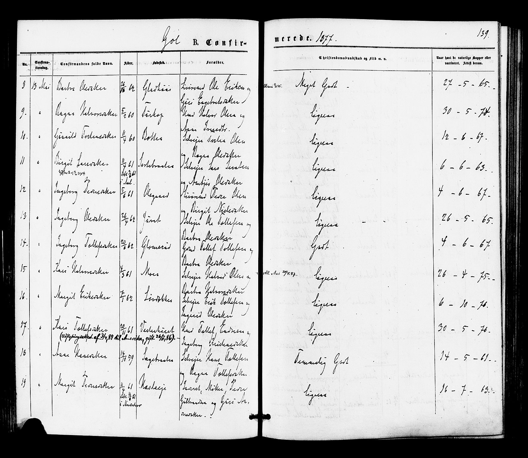 Gol kirkebøker, SAKO/A-226/F/Fa/L0004: Parish register (official) no. I 4, 1876-1886, p. 139