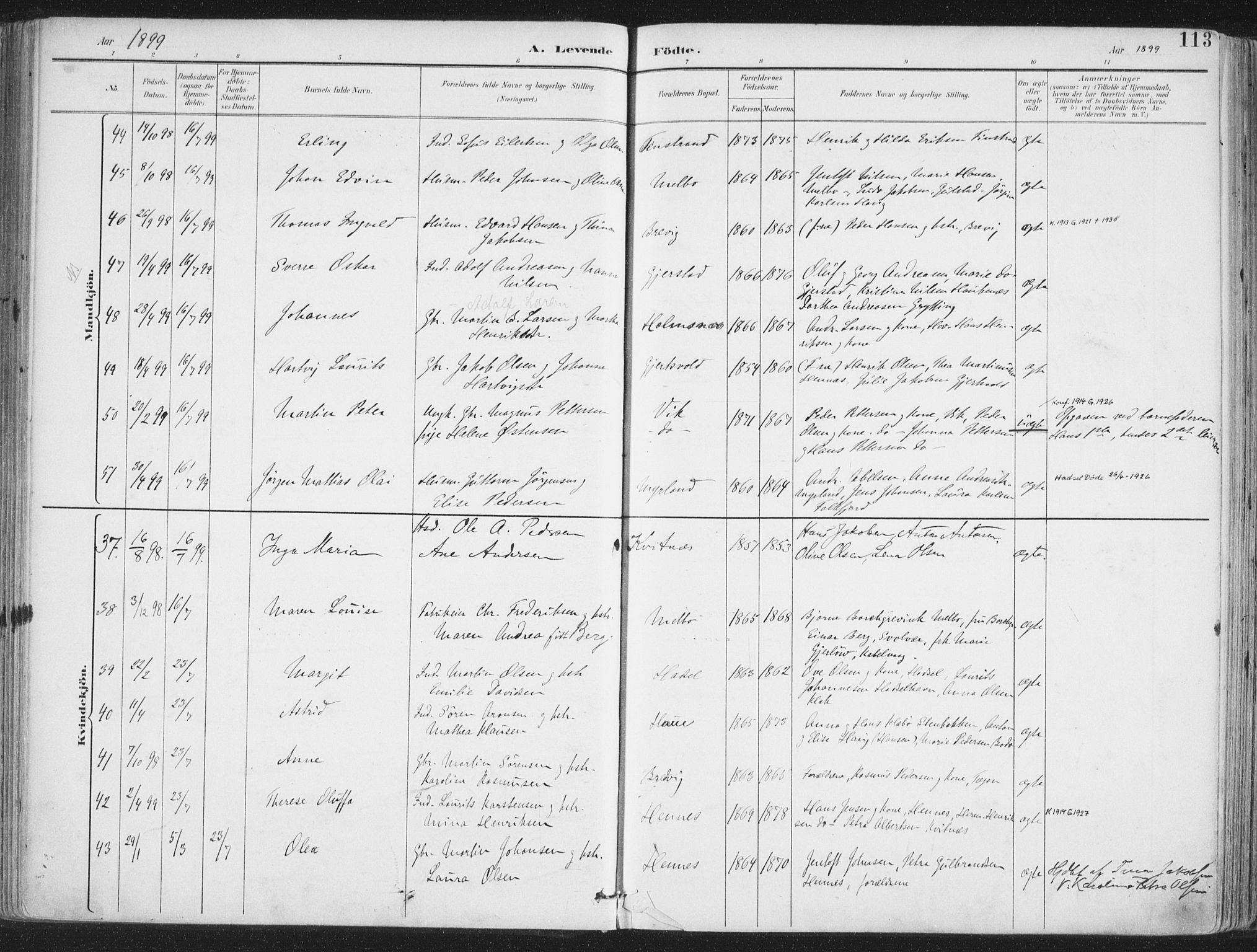 Ministerialprotokoller, klokkerbøker og fødselsregistre - Nordland, SAT/A-1459/888/L1246: Parish register (official) no. 888A12, 1891-1903, p. 113