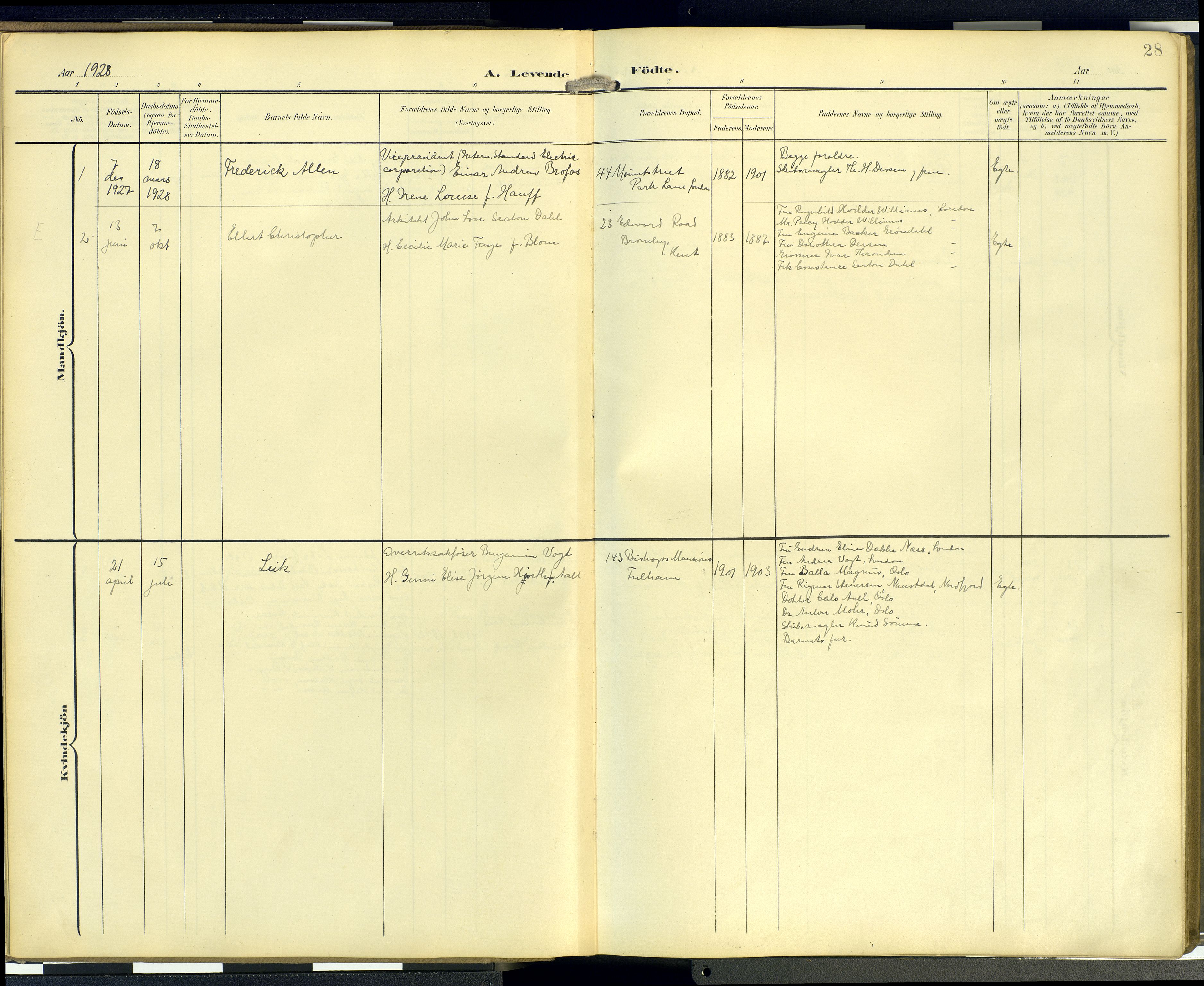  Den norske sjømannsmisjon i utlandet/London m/bistasjoner, SAB/SAB/PA-0103/H/Ha/L0003: Parish register (official) no. A 3, 1903-1934, p. 27b-28a