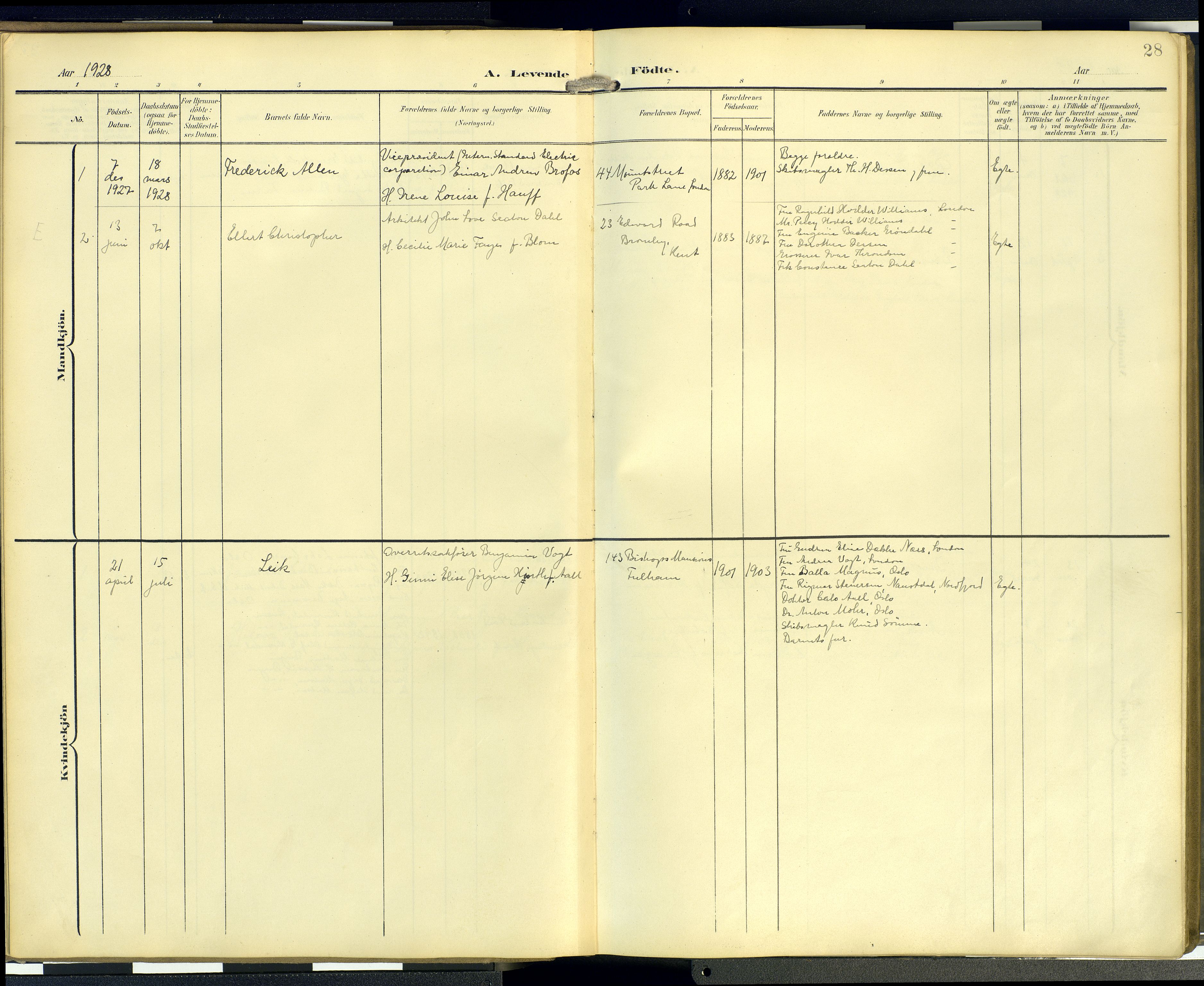 Den norske sjømannsmisjon i utlandet/London m/bistasjoner, AV/SAB-SAB/PA-0103/H/Ha/L0003: Parish register (official) no. A 3, 1903-1934, p. 27b-28a