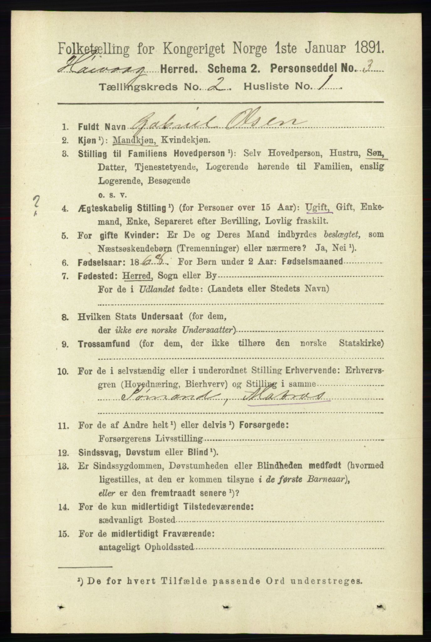 RA, 1891 census for 0927 Høvåg, 1891, p. 541