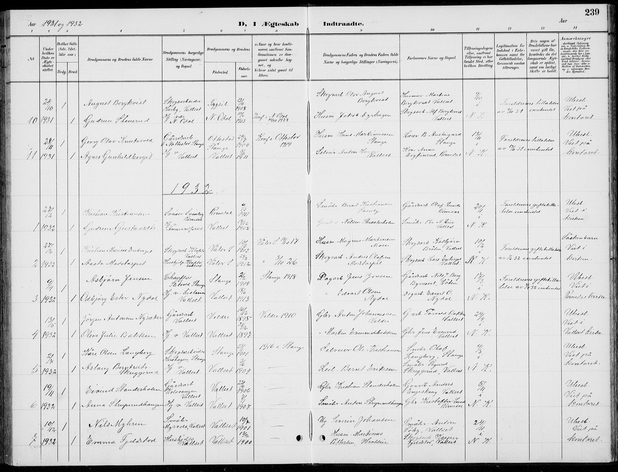 Romedal prestekontor, AV/SAH-PREST-004/L/L0013: Parish register (copy) no. 13, 1896-1937, p. 239