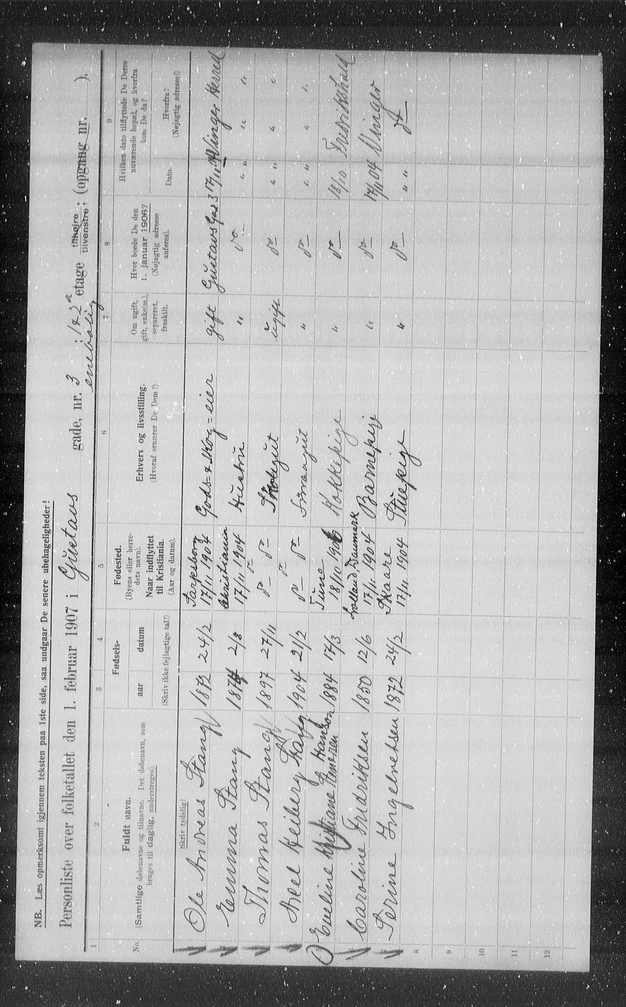 OBA, Municipal Census 1907 for Kristiania, 1907, p. 16634