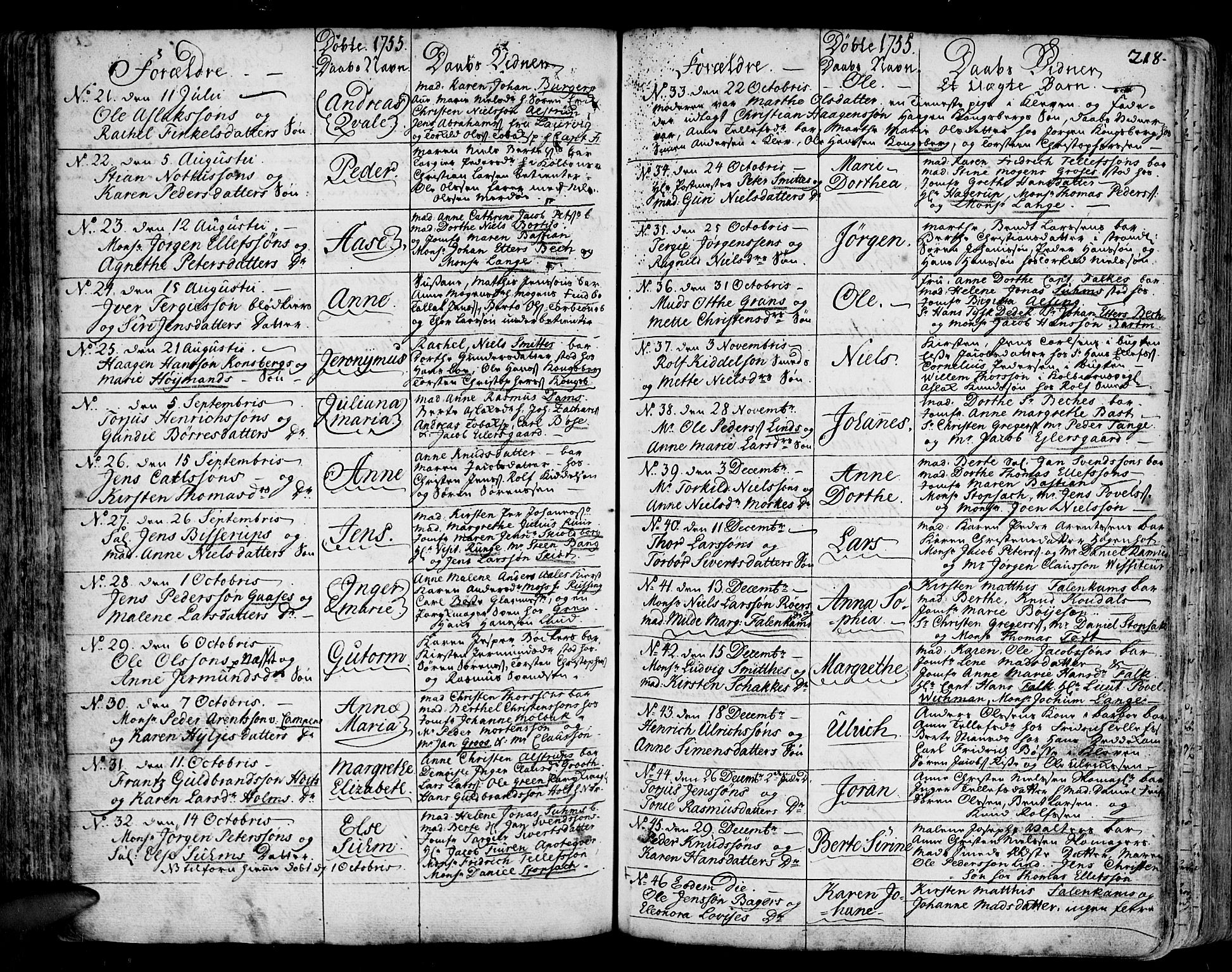 Arendal sokneprestkontor, Trefoldighet, SAK/1111-0040/F/Fa/L0001: Parish register (official) no. A 1, 1703-1815, p. 218