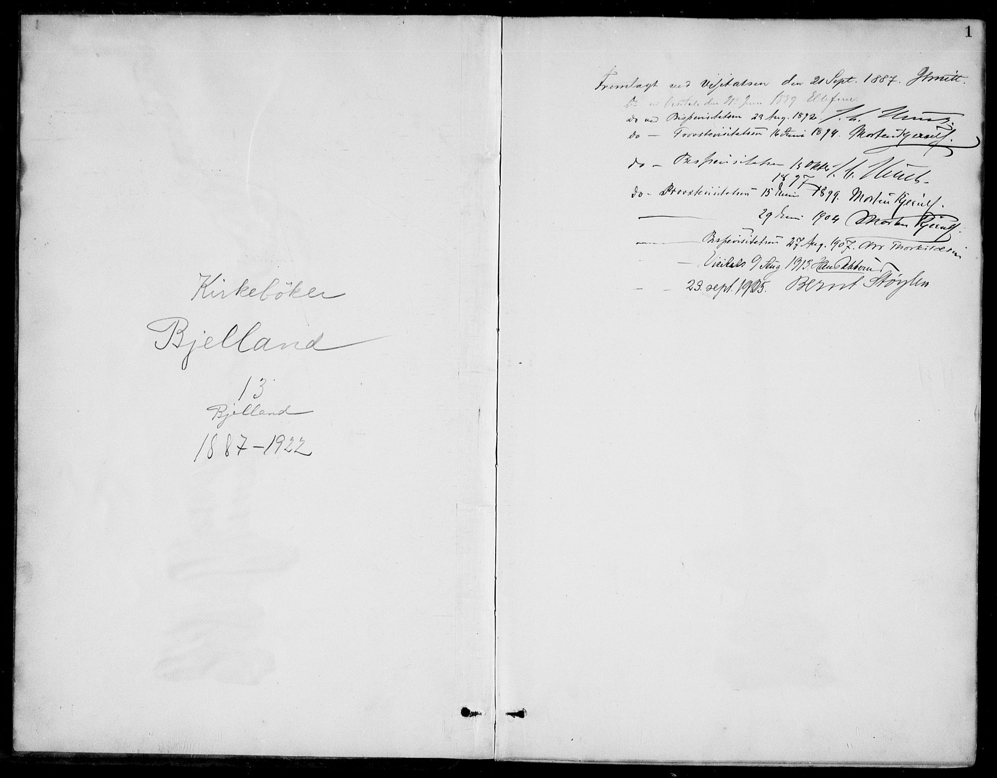 Bjelland sokneprestkontor, SAK/1111-0005/F/Fb/Fba/L0005: Parish register (copy) no. B 5, 1887-1923, p. 1