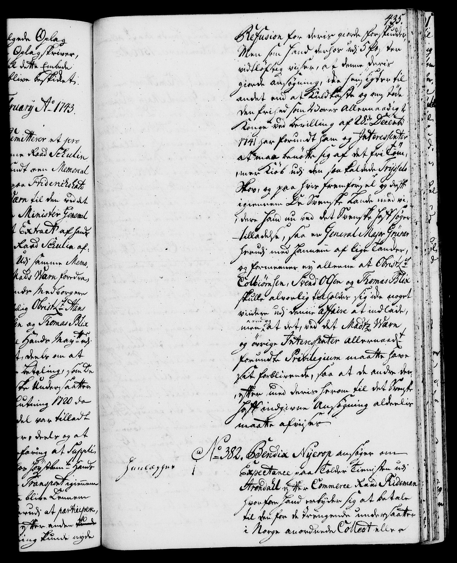 Rentekammeret, Kammerkanselliet, RA/EA-3111/G/Gh/Gha/L0024: Norsk ekstraktmemorialprotokoll (merket RK 53.69), 1742-1743, p. 435