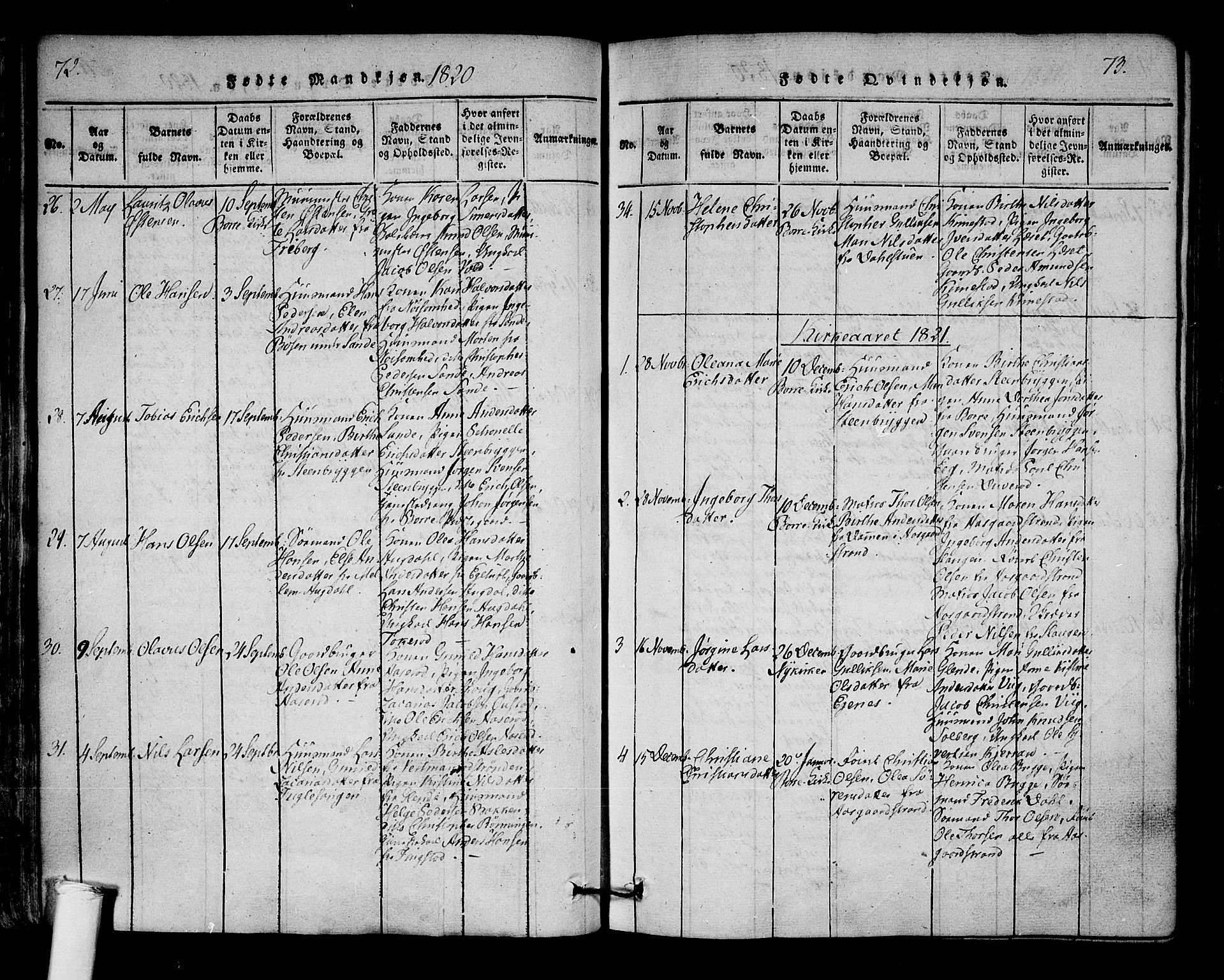 Borre kirkebøker, SAKO/A-338/F/Fa/L0004: Parish register (official) no. I 4, 1815-1845, p. 72-73