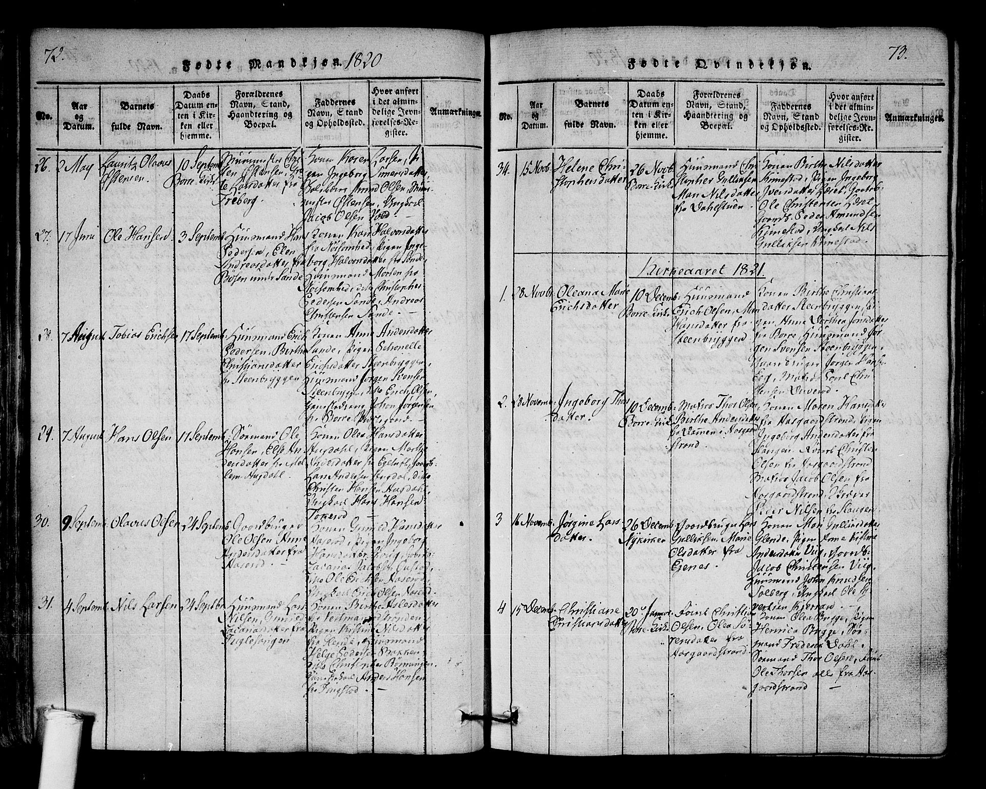 Borre kirkebøker, AV/SAKO-A-338/F/Fa/L0004: Parish register (official) no. I 4, 1815-1845, p. 72-73