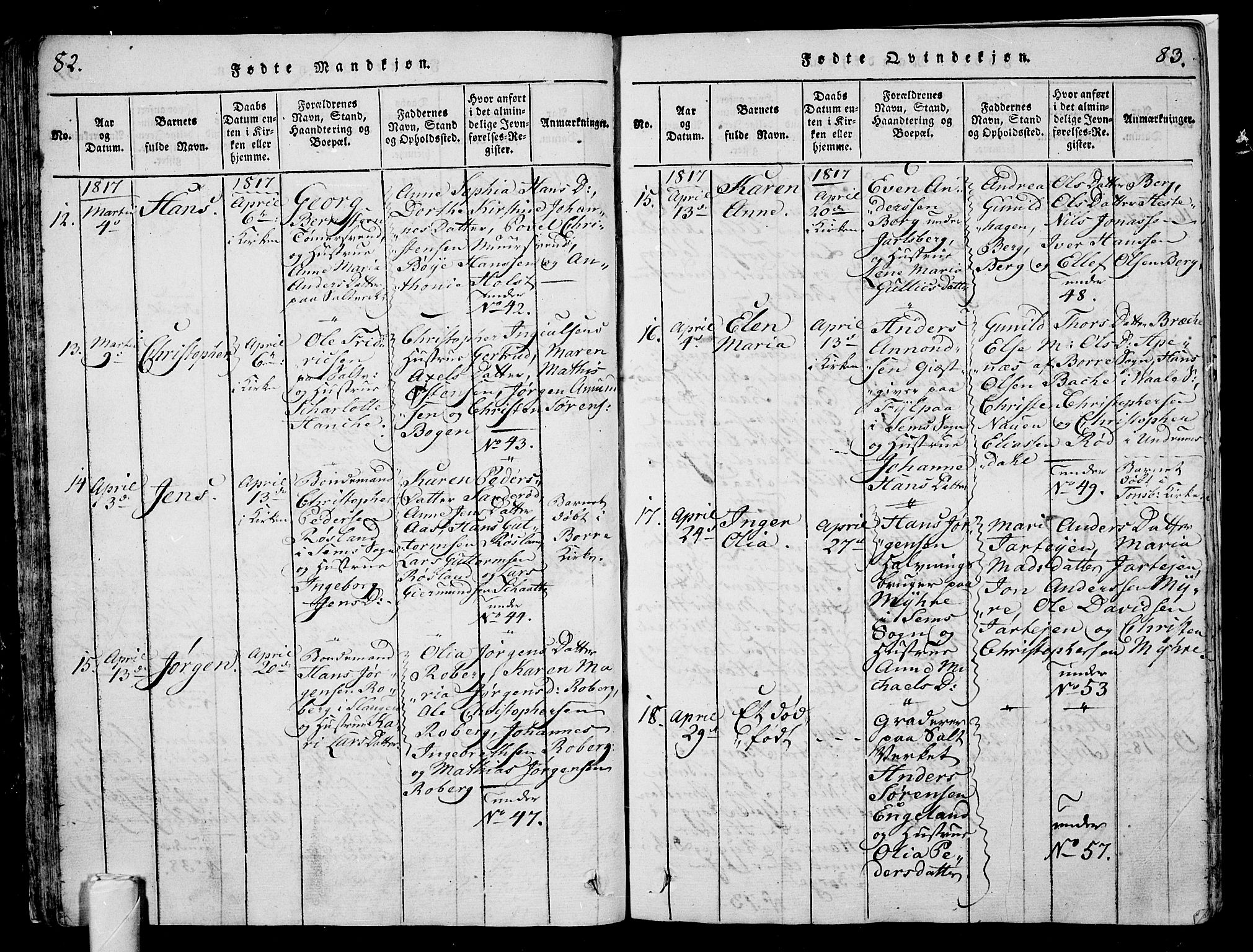 Sem kirkebøker, AV/SAKO-A-5/G/Ga/L0001: Parish register (copy) no. I 1, 1814-1825, p. 82-83