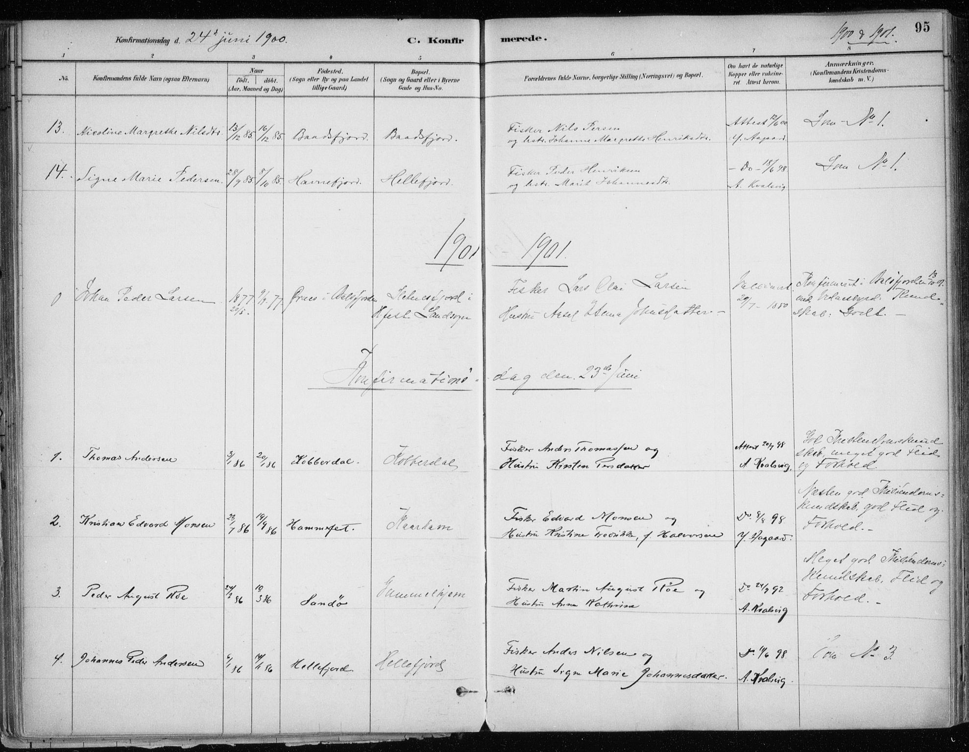 Hammerfest sokneprestkontor, SATØ/S-1347/H/Ha/L0013.kirke: Parish register (official) no. 13, 1898-1917, p. 95