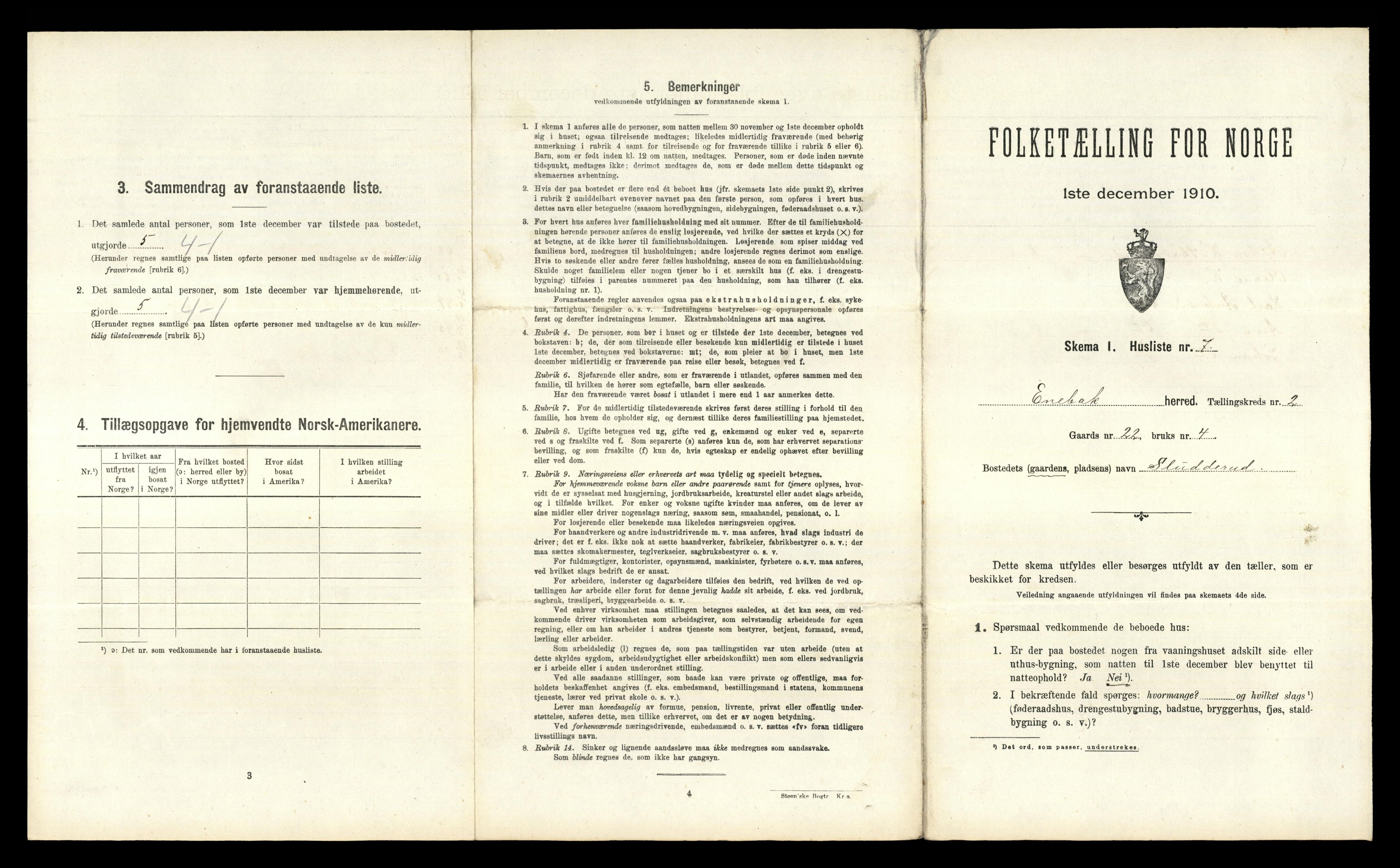 RA, 1910 census for Enebakk, 1910, p. 279