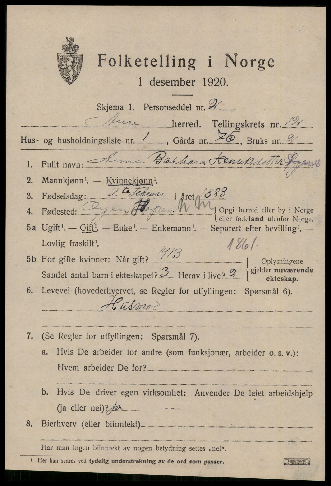 SAT, 1920 census for Aure, 1920, p. 4550