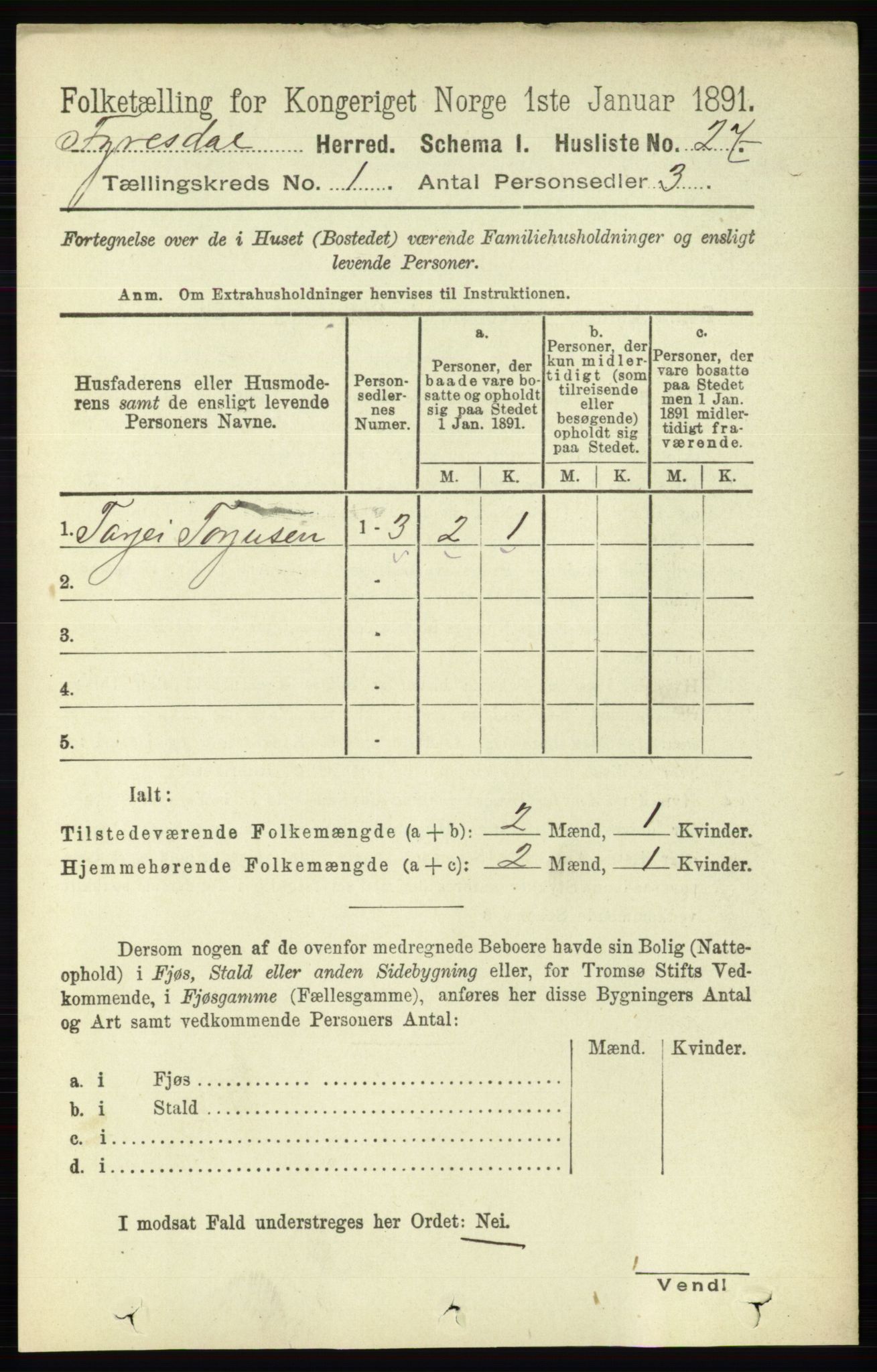 RA, 1891 census for 0831 Fyresdal, 1891, p. 50