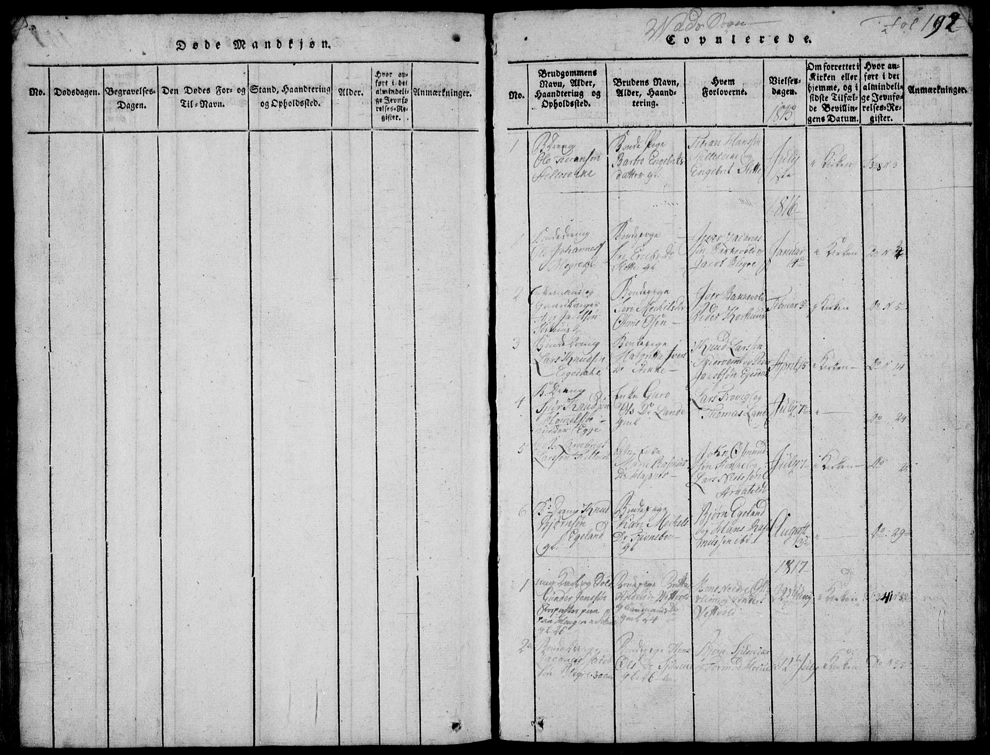 Skjold sokneprestkontor, SAST/A-101847/H/Ha/Hab/L0002: Parish register (copy) no. B 2 /2, 1815-1830, p. 192