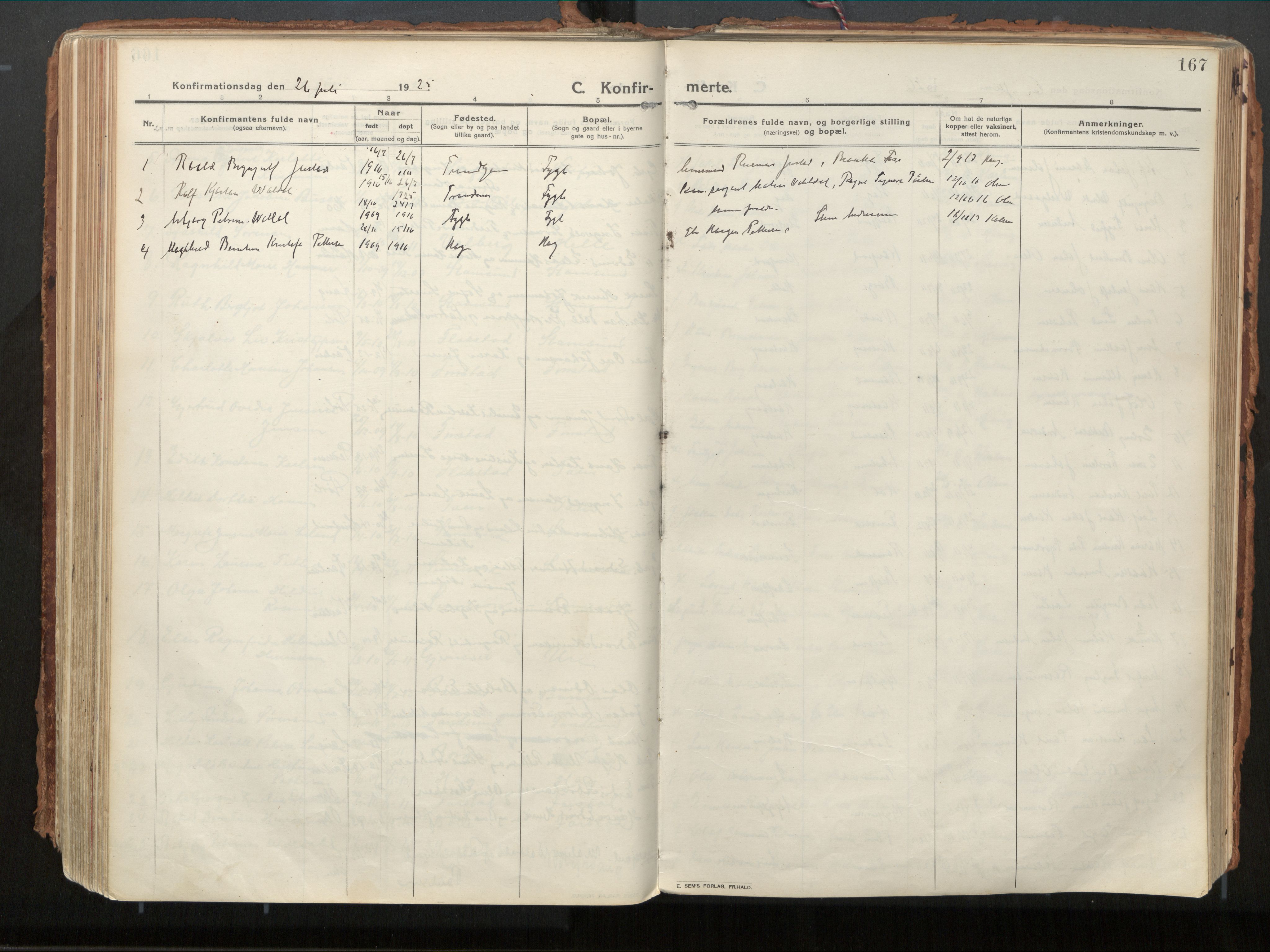 Ministerialprotokoller, klokkerbøker og fødselsregistre - Nordland, SAT/A-1459/882/L1181: Parish register (official) no. 882A03, 1913-1937, p. 167