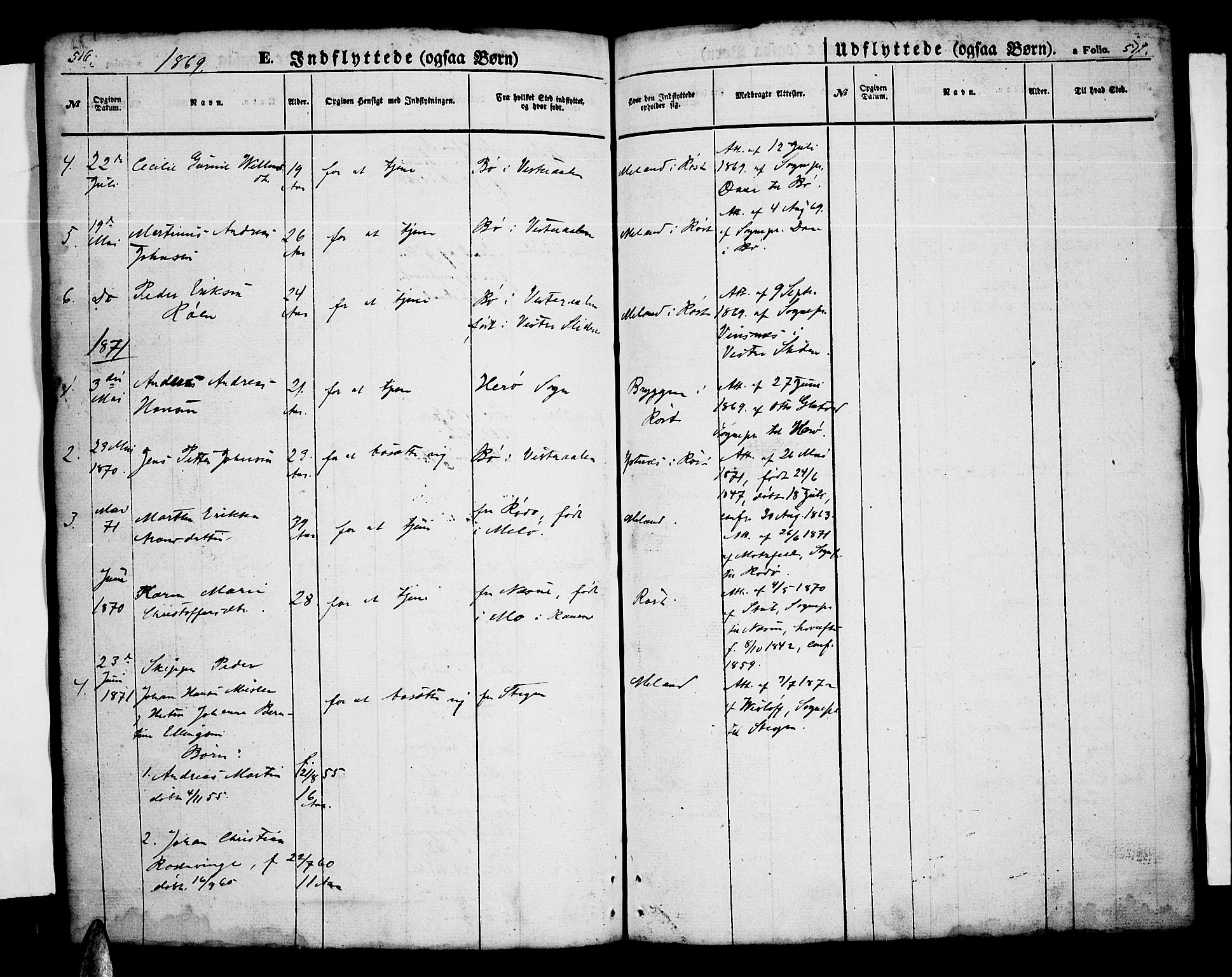 Ministerialprotokoller, klokkerbøker og fødselsregistre - Nordland, AV/SAT-A-1459/808/L0130: Parish register (copy) no. 808C01, 1851-1878, p. 516-517