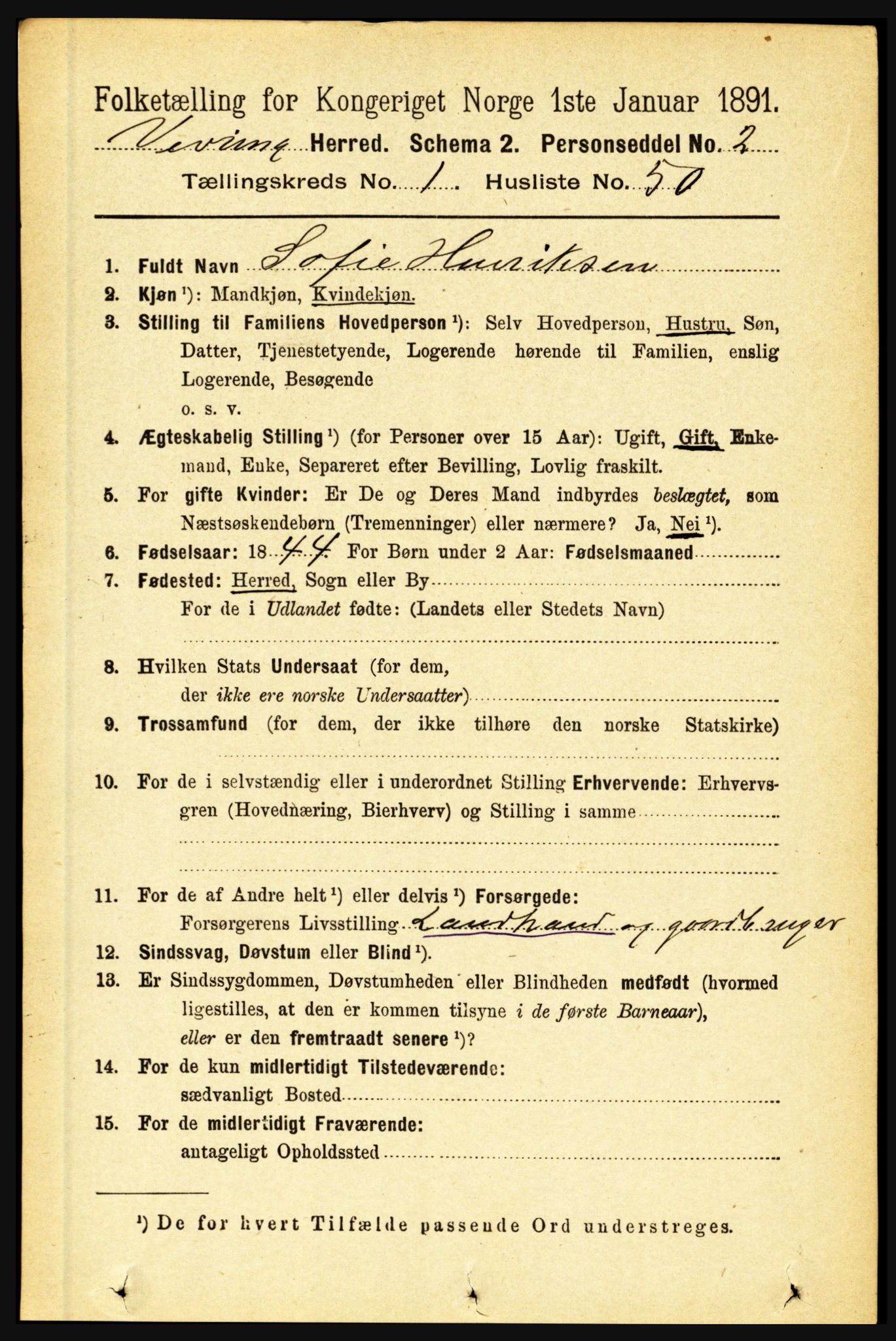 RA, 1891 census for 1434 Vevring, 1891, p. 354