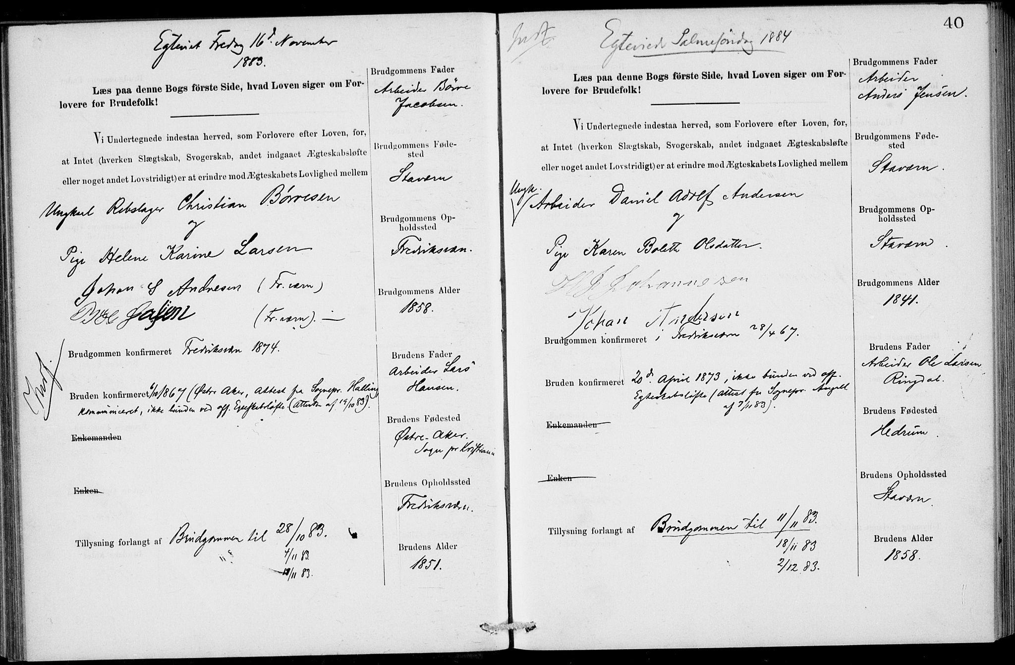 Stavern kirkebøker, SAKO/A-318/H/Ha/L0001: Banns register no. 1, 1875-1918, p. 40