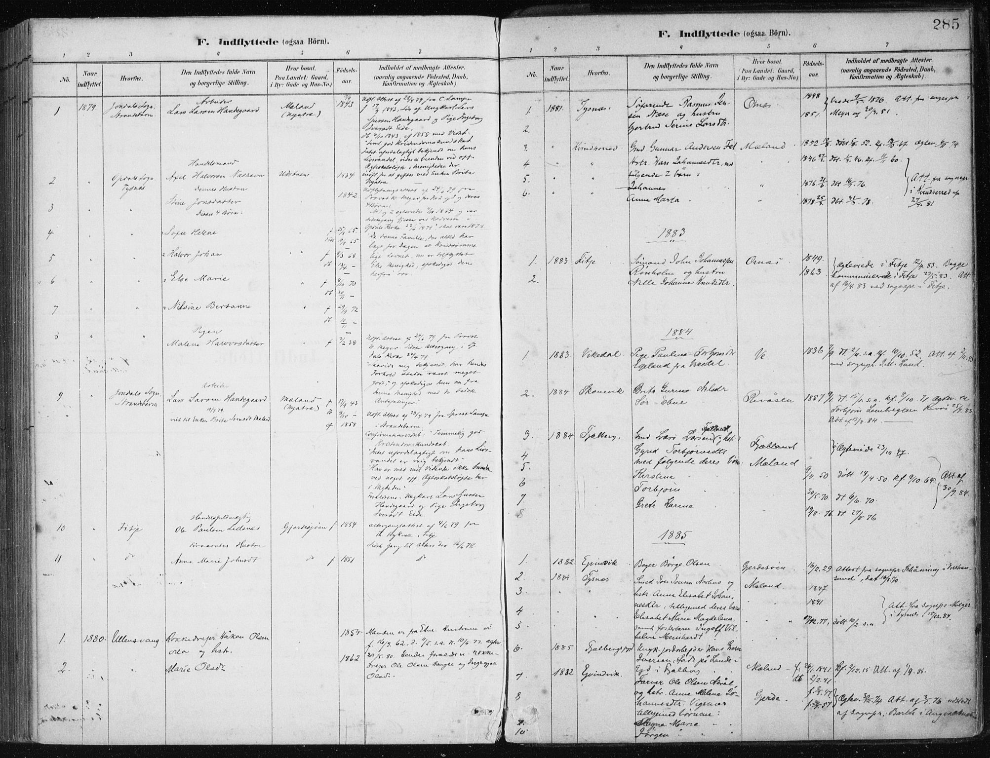 Etne sokneprestembete, SAB/A-75001/H/Haa: Parish register (official) no. C  1, 1879-1919, p. 285