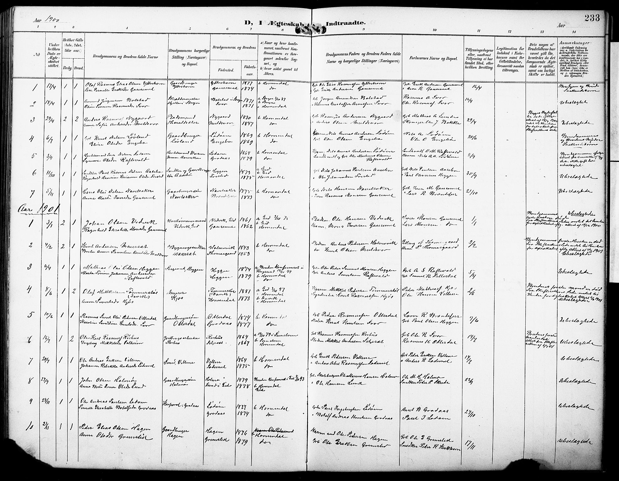 Hornindal sokneprestembete, AV/SAB-A-82401/H/Hab: Parish register (copy) no. A 2, 1894-1927, p. 233