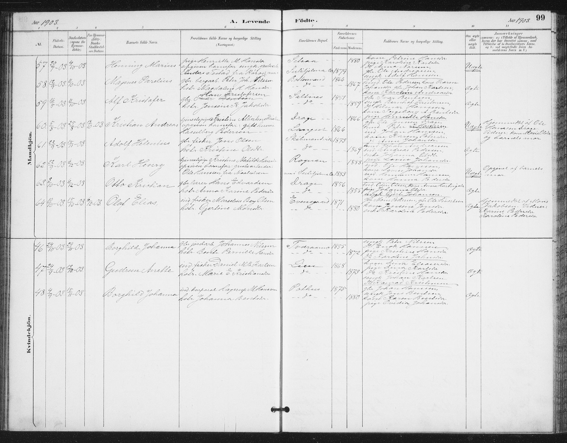 Ministerialprotokoller, klokkerbøker og fødselsregistre - Nordland, SAT/A-1459/847/L0682: Parish register (copy) no. 847C10, 1889-1907, p. 99