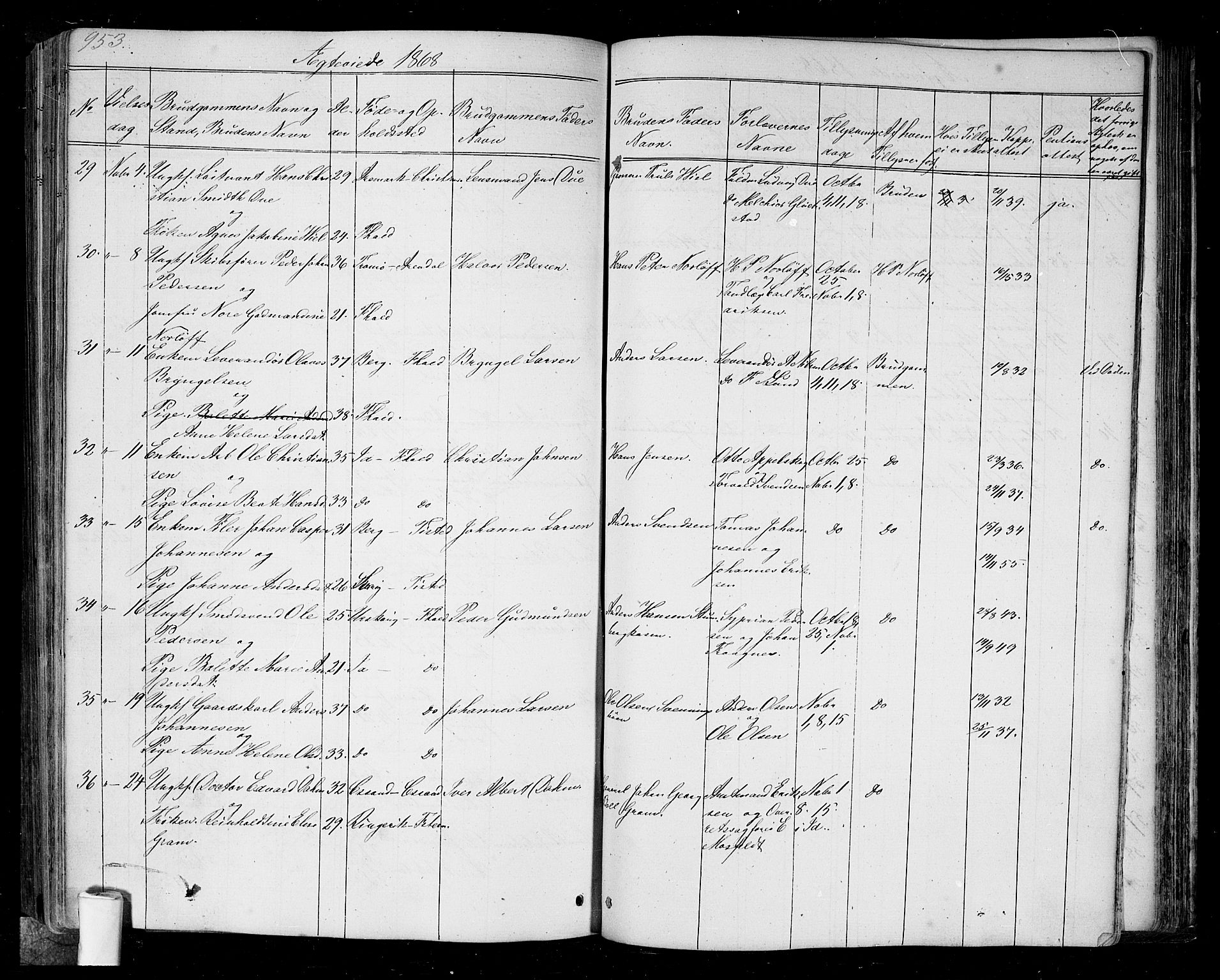 Halden prestekontor Kirkebøker, SAO/A-10909/G/Ga/L0005b: Parish register (copy) no. 5B, 1864-1868, p. 953