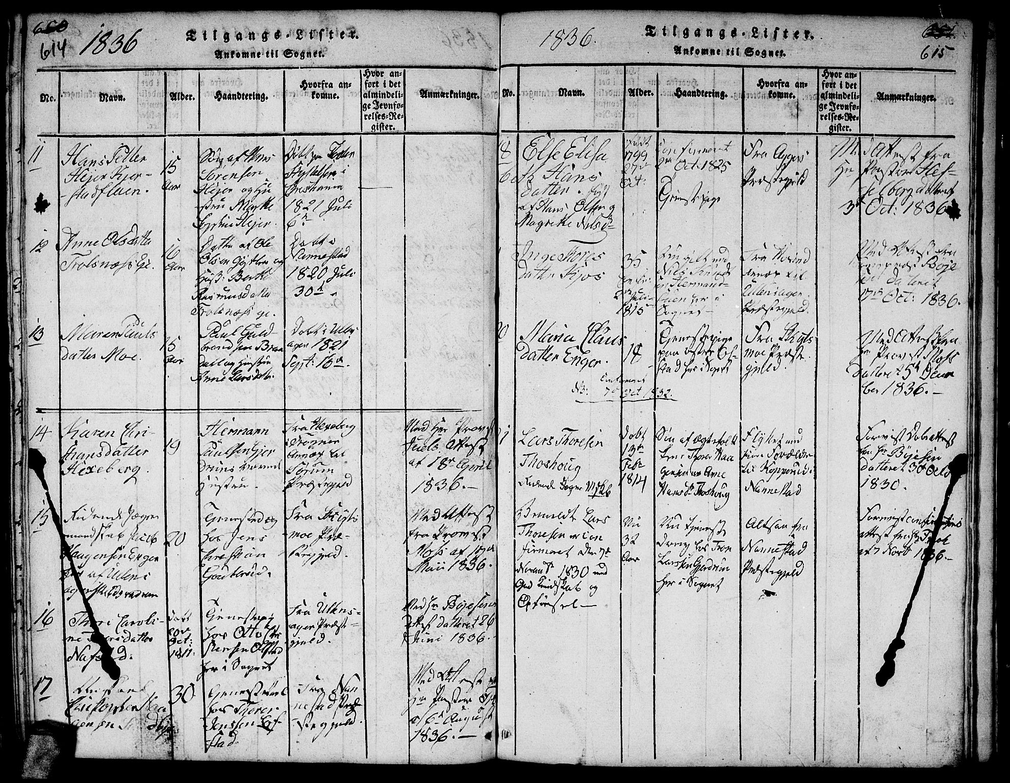 Gjerdrum prestekontor Kirkebøker, SAO/A-10412b/F/Fa/L0004: Parish register (official) no. I 4, 1816-1836, p. 614-615