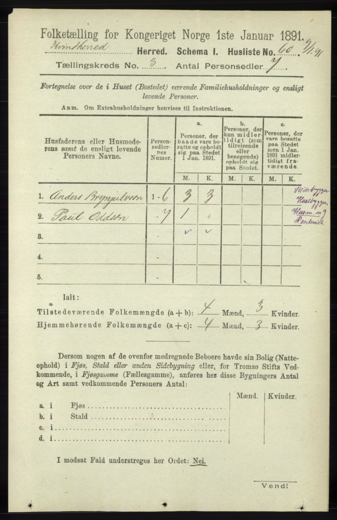 RA, 1891 census for 1224 Kvinnherad, 1891, p. 881