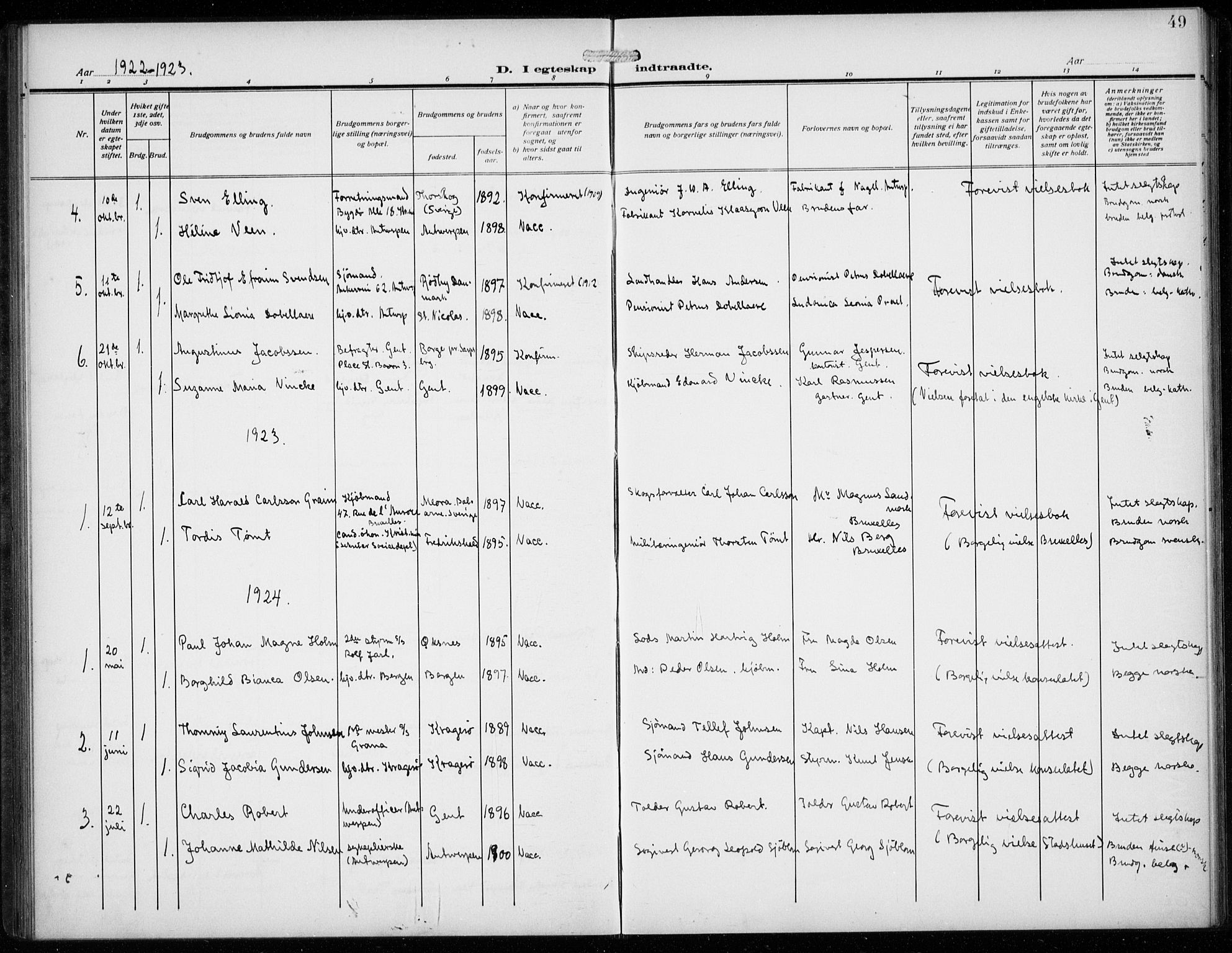 Den norske sjømannsmisjon i utlandet/Antwerpen, SAB/SAB/PA-0105/H/Ha/L0003: Parish register (official) no. A 3, 1914-1930, p. 49