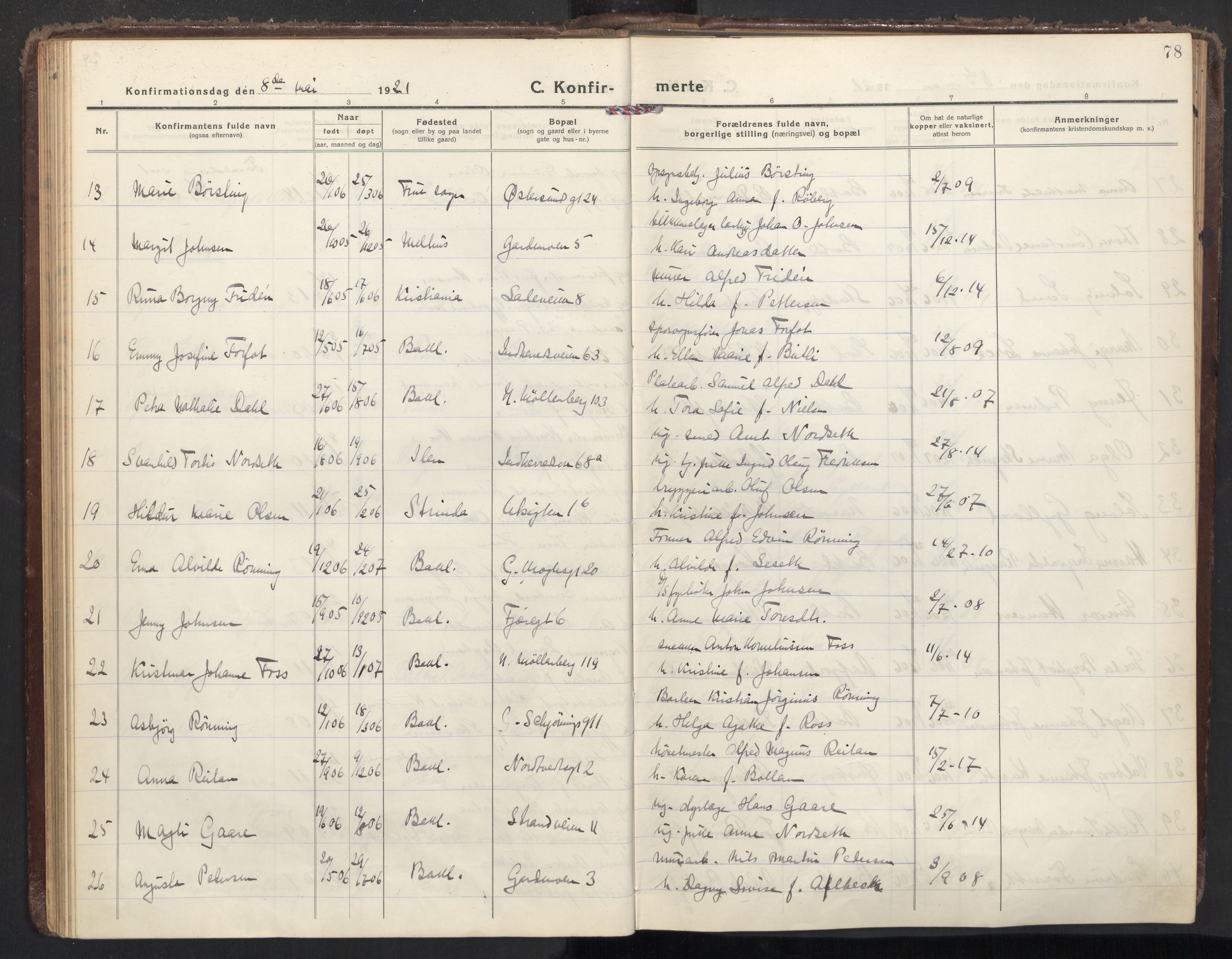 Ministerialprotokoller, klokkerbøker og fødselsregistre - Sør-Trøndelag, SAT/A-1456/605/L0247: Parish register (official) no. 605A09, 1918-1930, p. 78