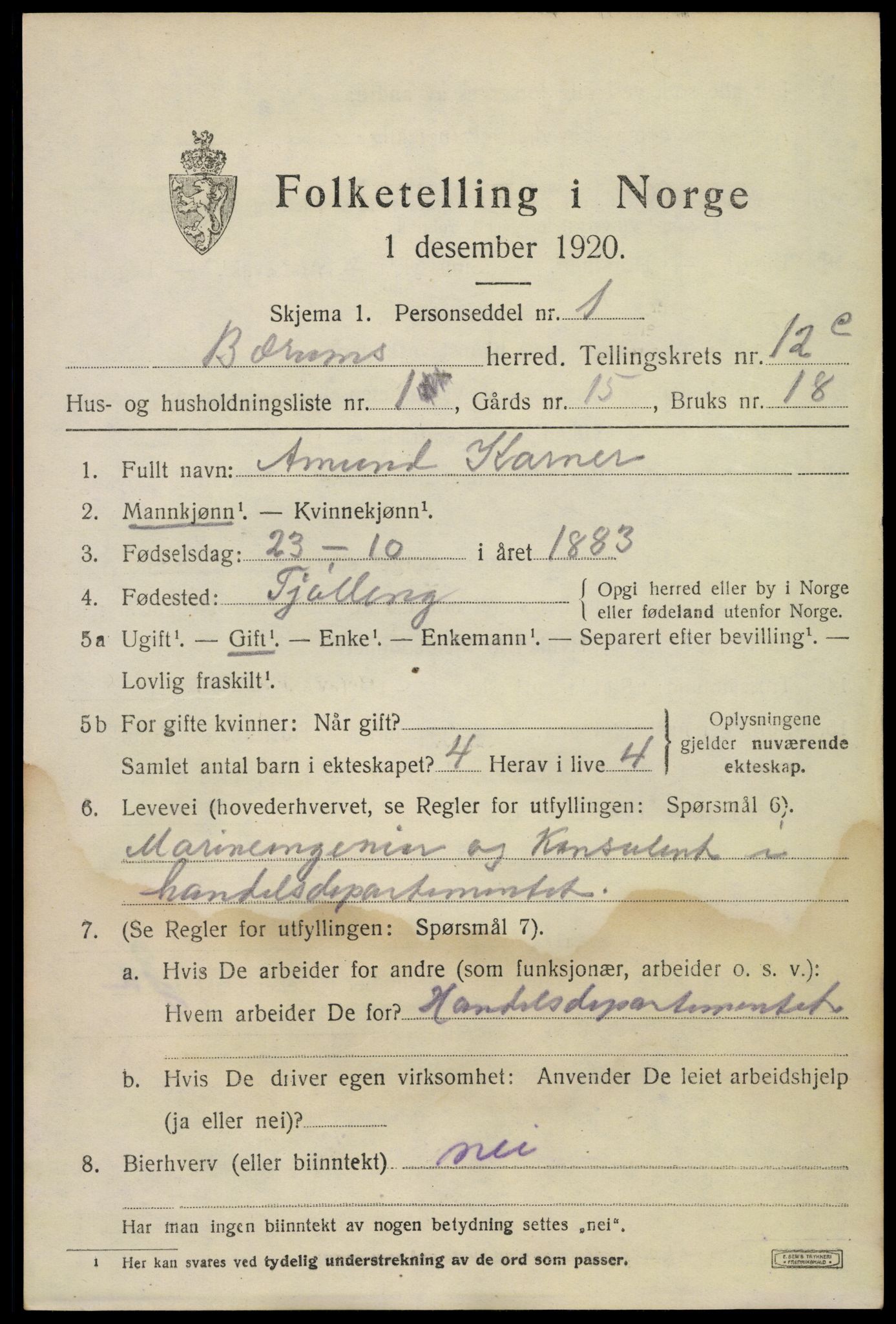 SAO, 1920 census for Bærum, 1920, p. 29384