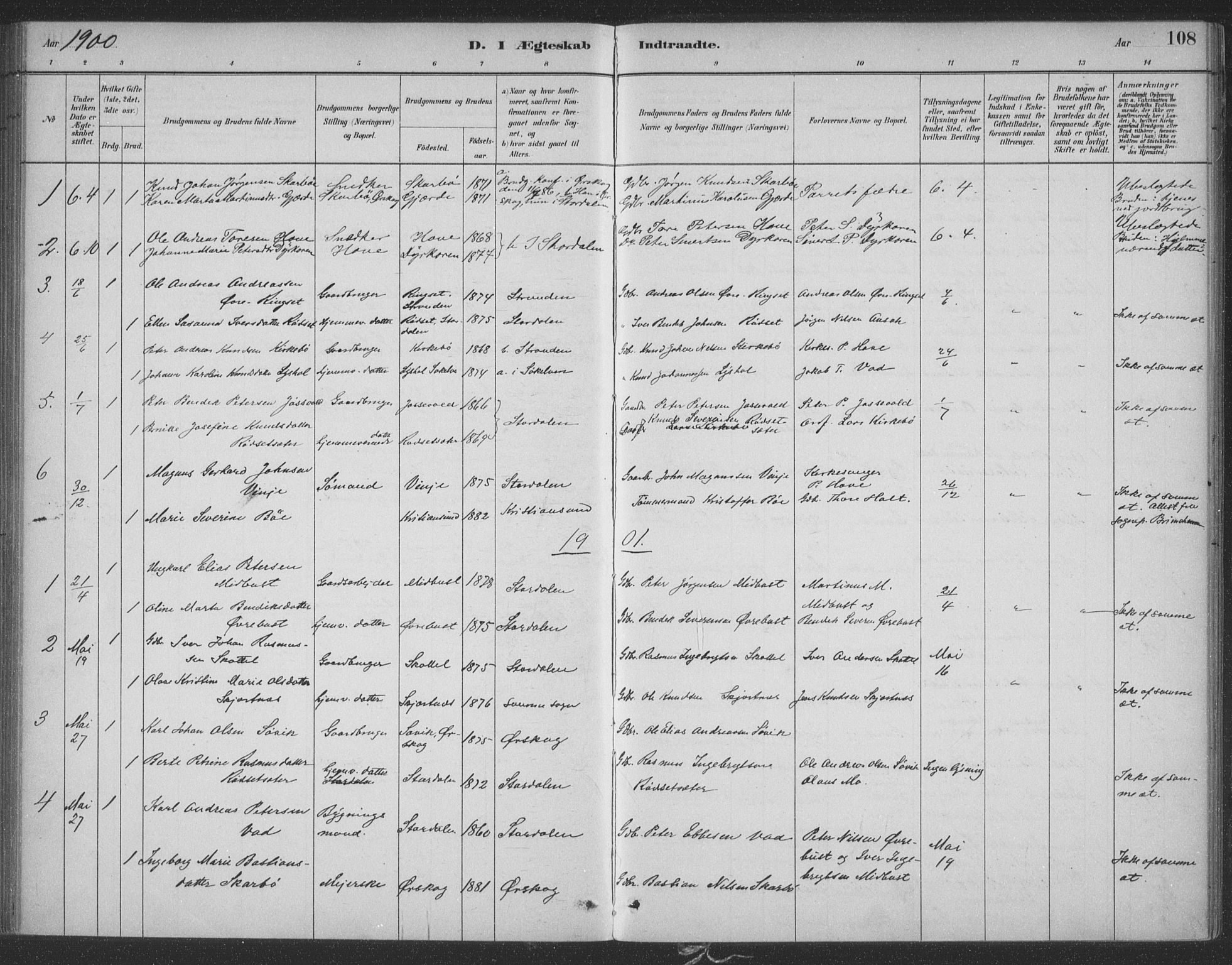 Ministerialprotokoller, klokkerbøker og fødselsregistre - Møre og Romsdal, SAT/A-1454/521/L0299: Parish register (official) no. 521A01, 1882-1907, p. 108