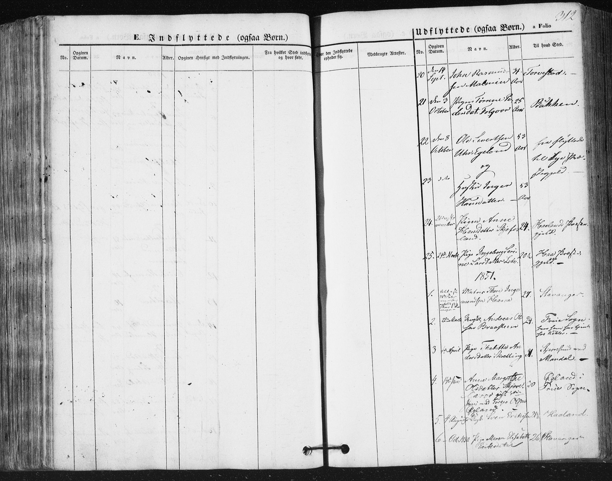 Høyland sokneprestkontor, SAST/A-101799/001/30BA/L0008: Parish register (official) no. A 8, 1841-1856, p. 312