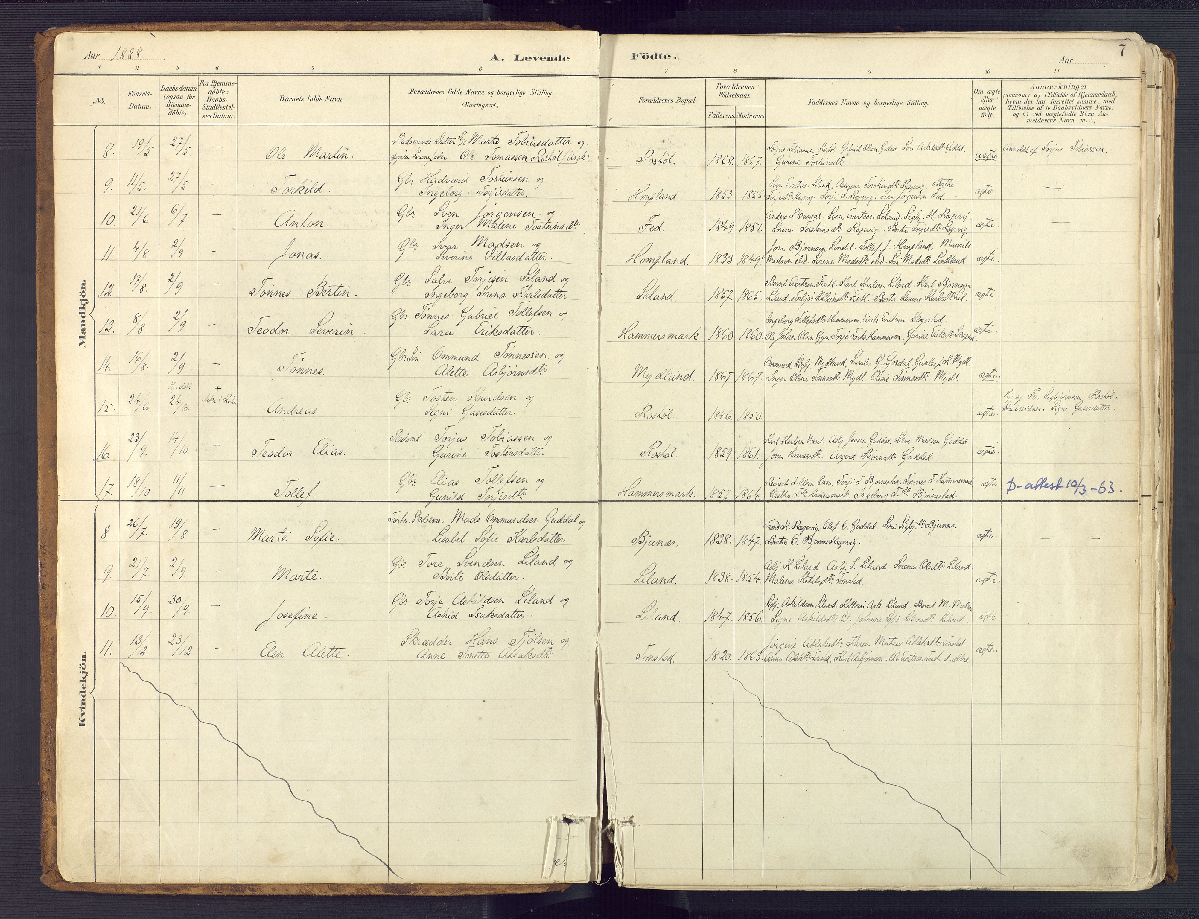 Sirdal sokneprestkontor, SAK/1111-0036/F/Fa/Fab/L0004: Parish register (official) no. A 4, 1887-1919, p. 7