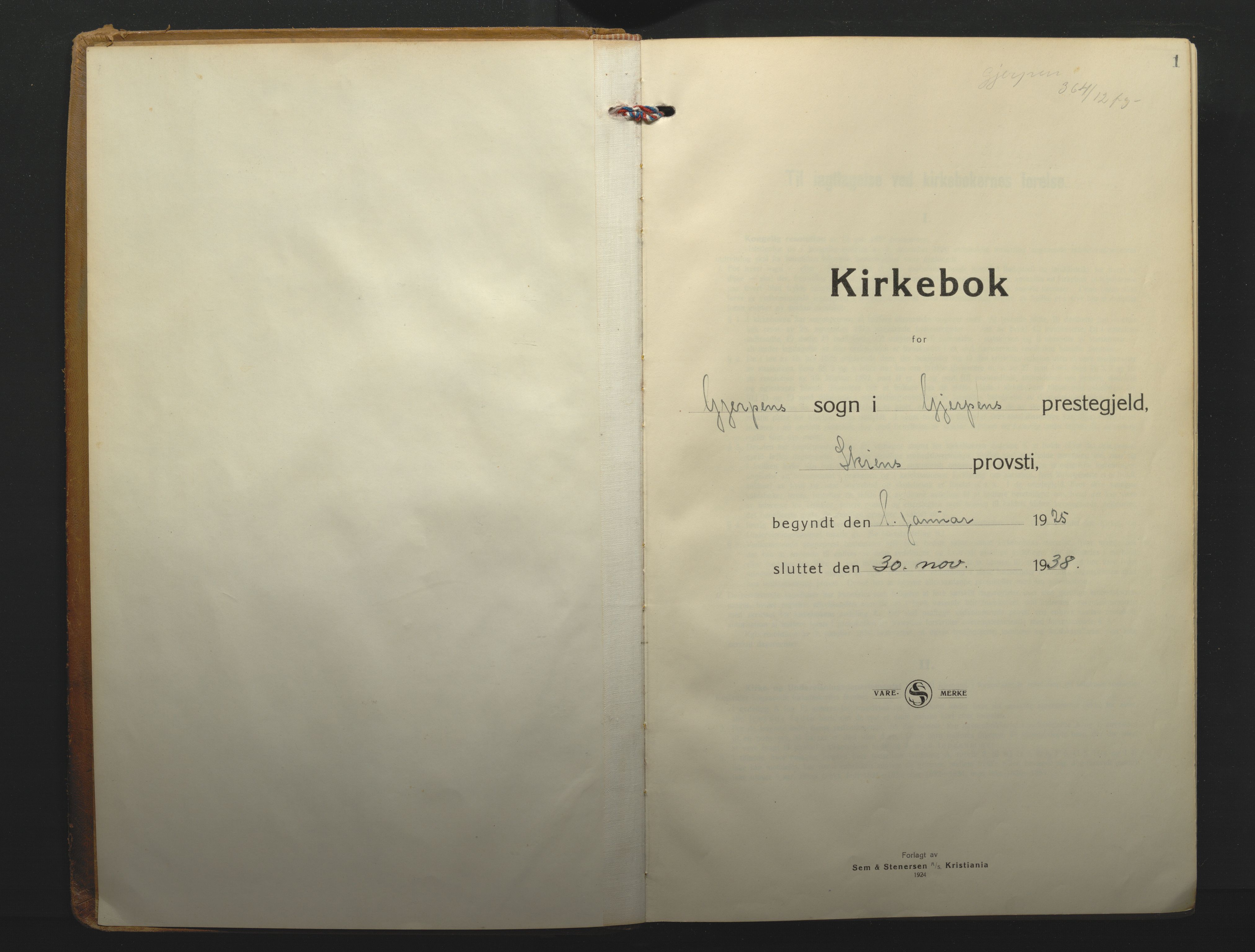 Gjerpen kirkebøker, SAKO/A-265/F/Fa/L0014: Parish register (official) no. I 14, 1925-1938, p. 1
