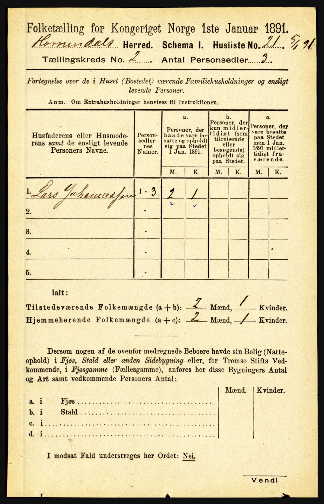 RA, 1891 census for 1444 Hornindal, 1891, p. 319