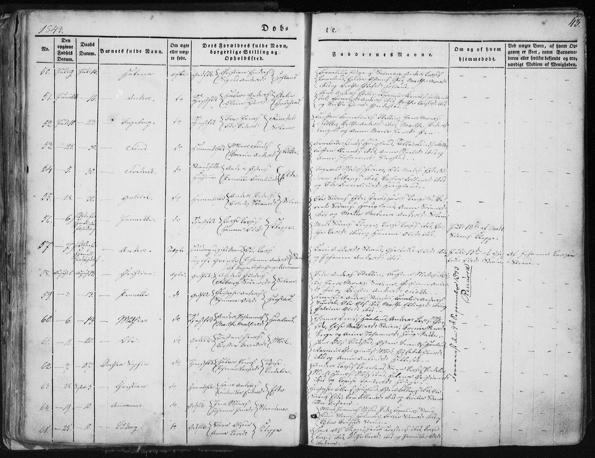 Fjaler sokneprestembete, AV/SAB-A-79801/H/Haa/Haaa/L0006: Parish register (official) no. A 6, 1835-1884, p. 43