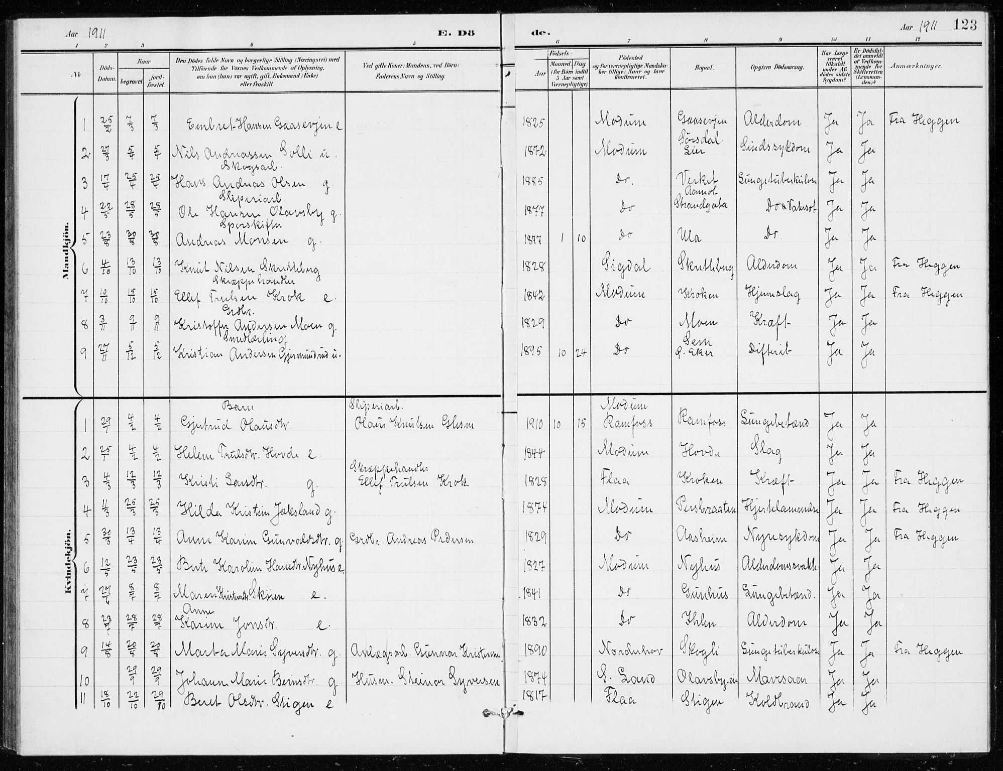 Modum kirkebøker, AV/SAKO-A-234/G/Gd/L0001: Parish register (copy) no. IV 1, 1901-1921, p. 123