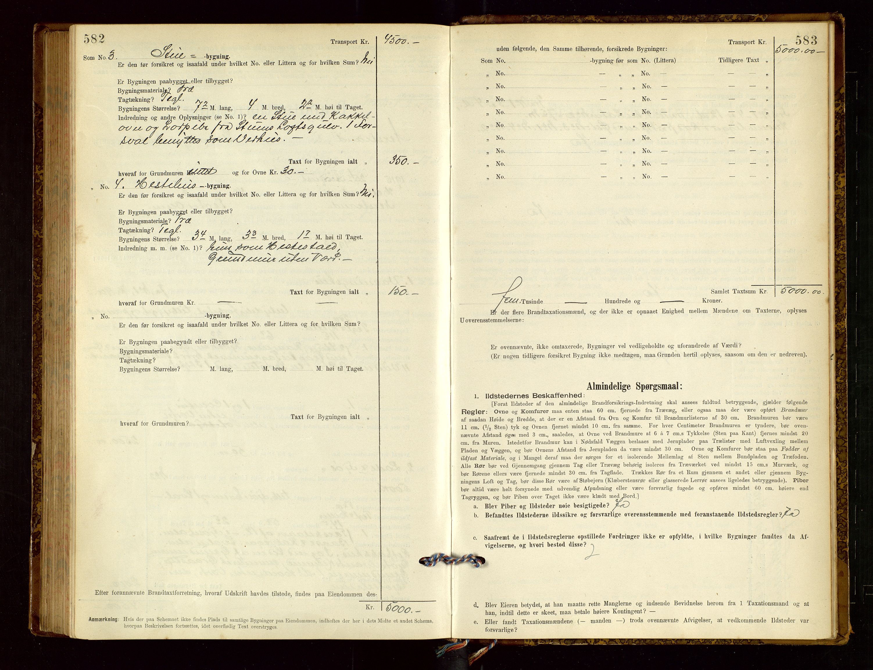 Nedstrand lensmannskontor, SAST/A-100236/Gob/L0001: "Brandtaxationsprotokol for Nerstrand Lensmandsdistrikt Ryfylke fogderi", 1895-1915, p. 582-583