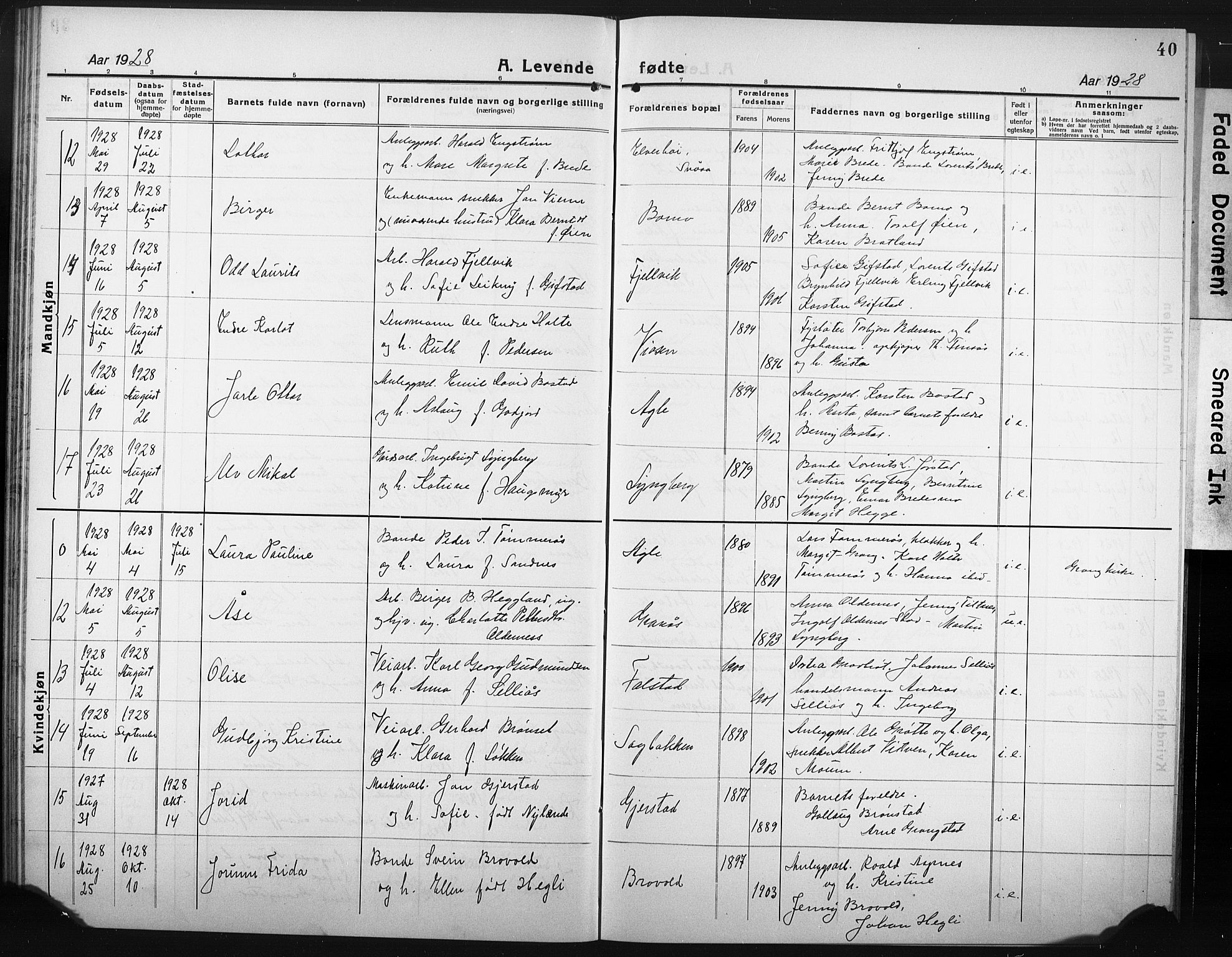 Ministerialprotokoller, klokkerbøker og fødselsregistre - Nord-Trøndelag, AV/SAT-A-1458/749/L0480: Parish register (copy) no. 749C02, 1924-1932, p. 40