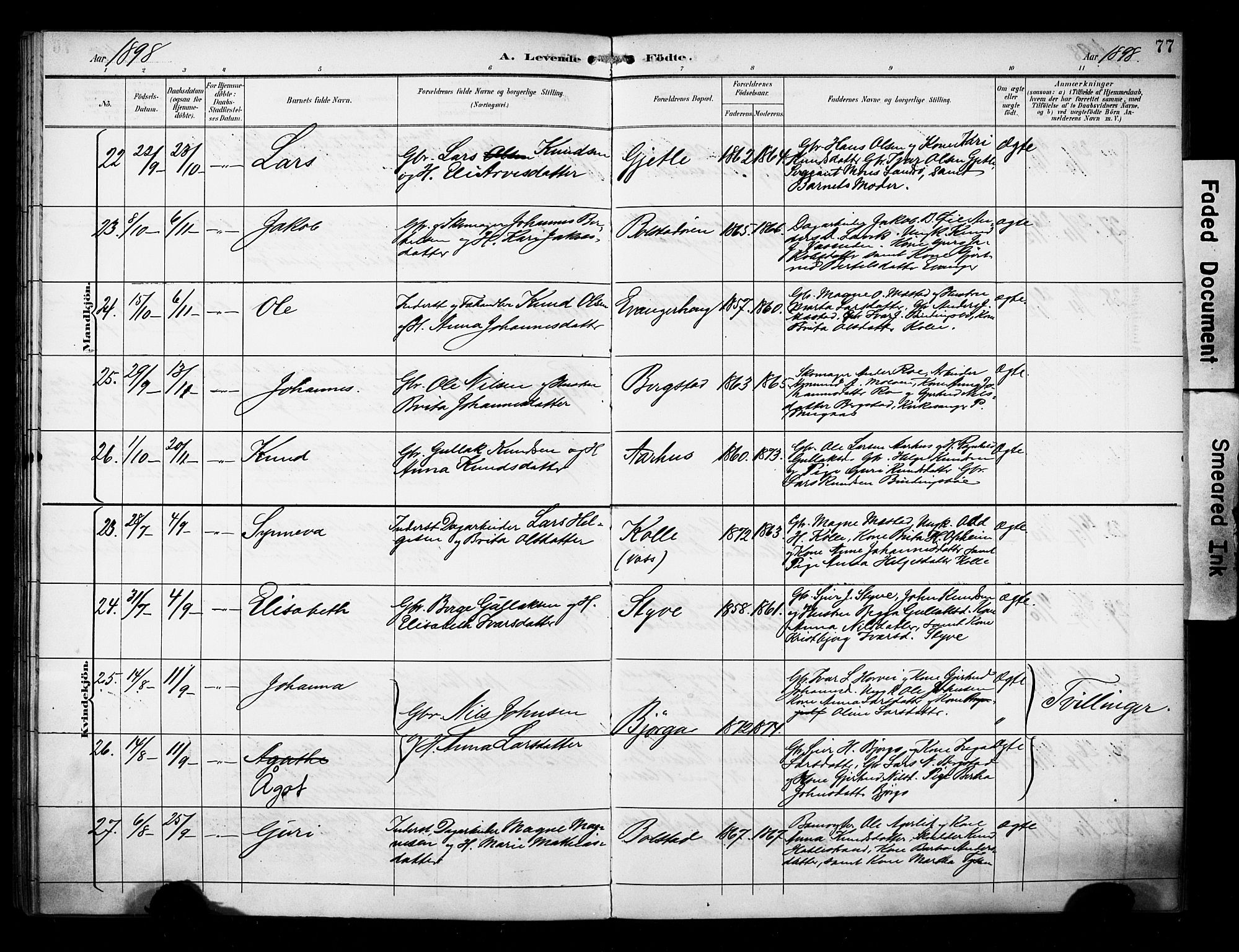 Evanger sokneprestembete, AV/SAB-A-99924: Parish register (official) no. A 2, 1892-1899, p. 77