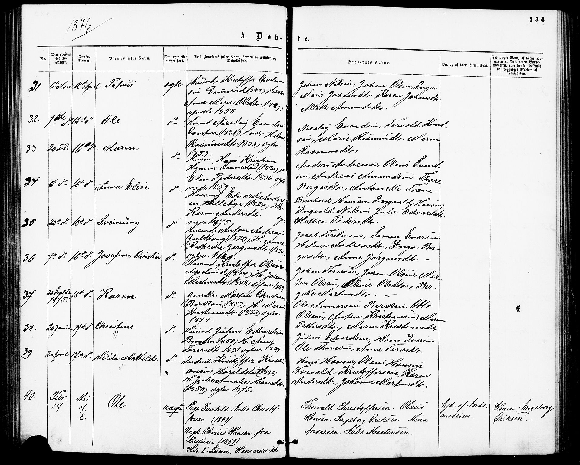 Enebakk prestekontor Kirkebøker, AV/SAO-A-10171c/F/Fa/L0011: Parish register (official) no. I 11, 1862-1882, p. 134