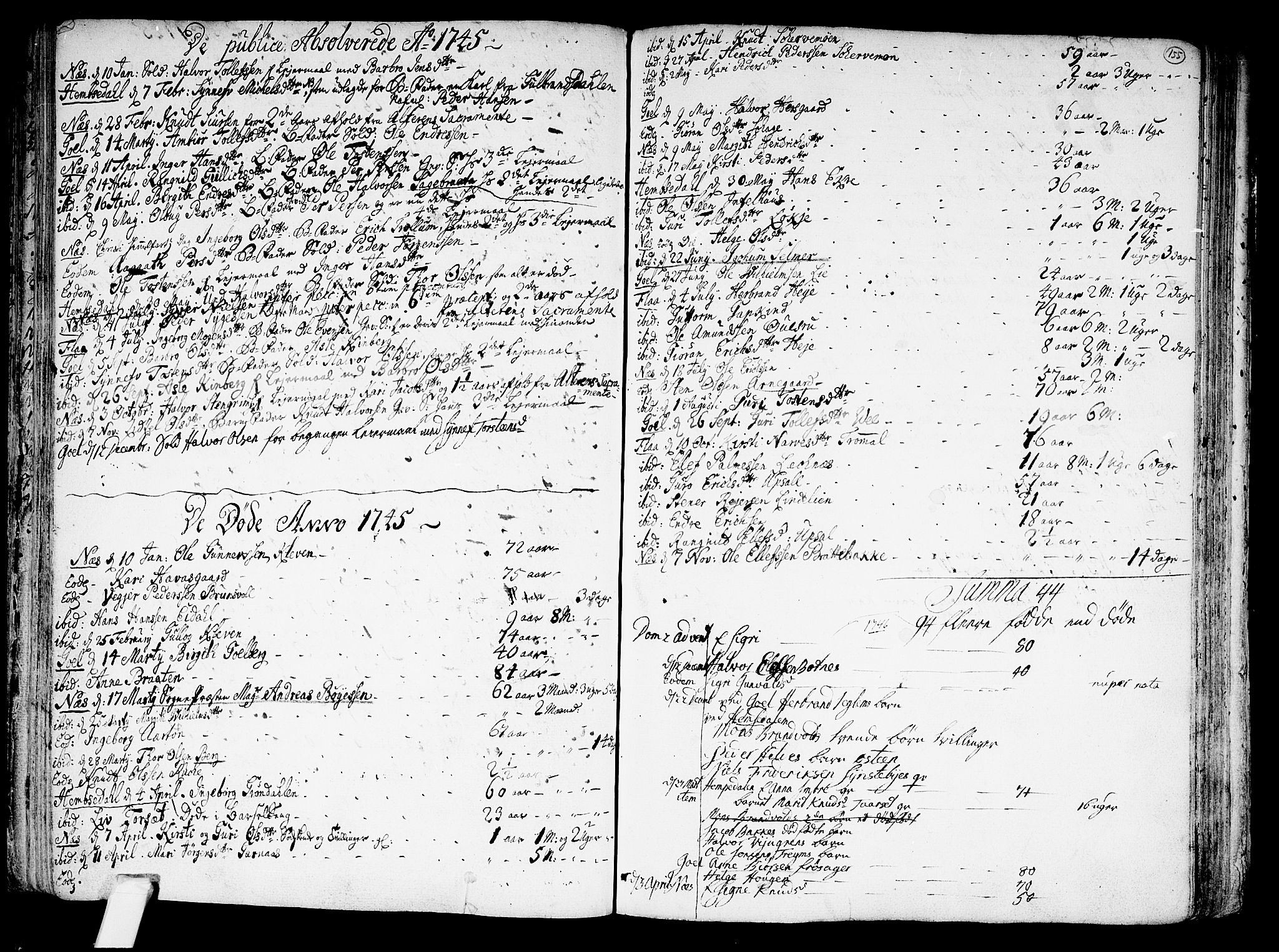 Nes kirkebøker, SAKO/A-236/F/Fa/L0002: Parish register (official) no. 2, 1707-1759, p. 155